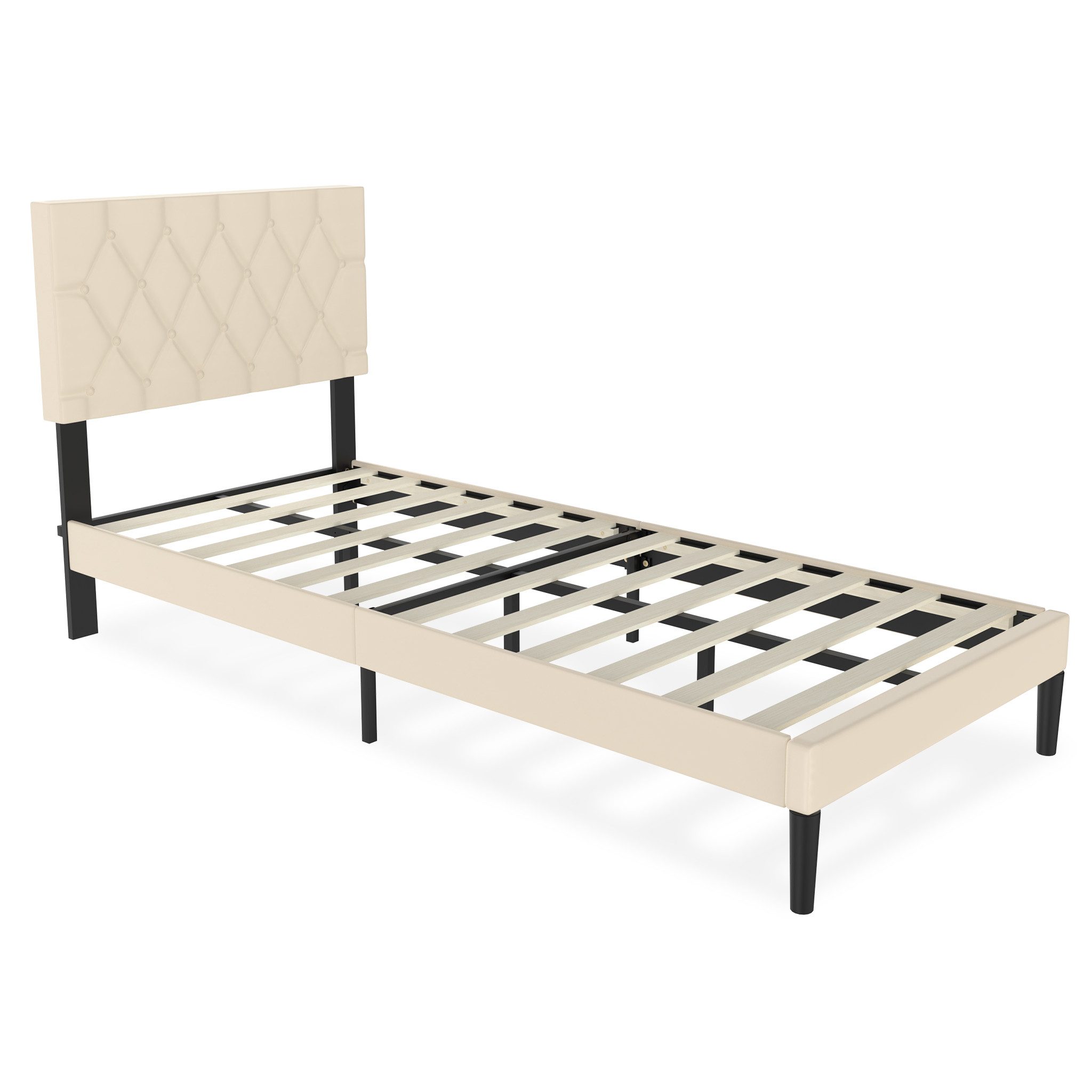 FIVMEN Bettgestell Bettrahmen Polsterbett Bett Metall mit Kopfteil und Lattenrost, Lattenrost Bett Metall Plattform Leder Kopfteil Matratzenfundament