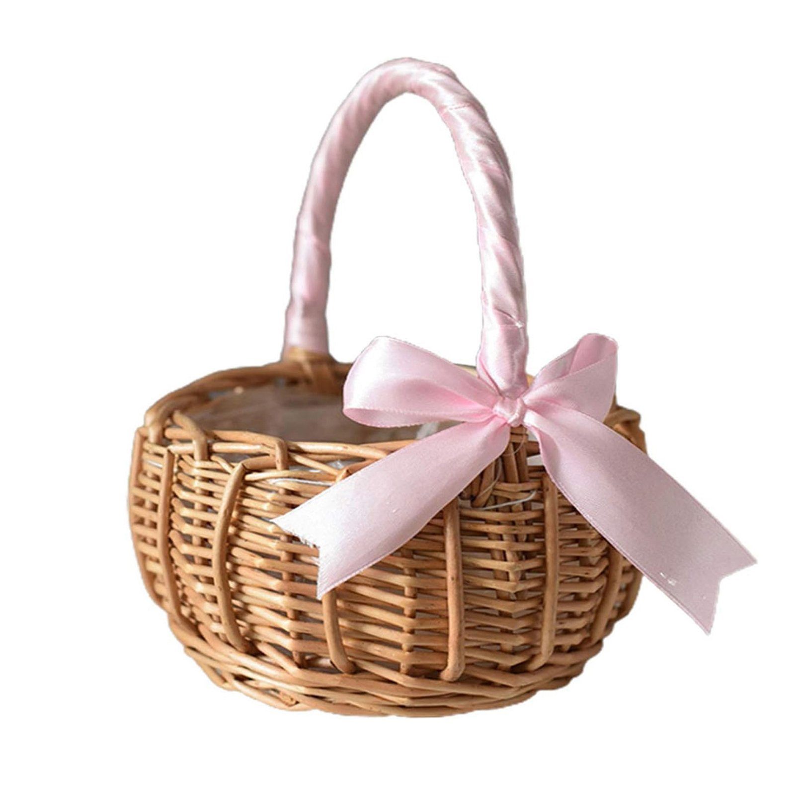 Griff,Kunststoffeinsatz Weidenkorb Weidenkorb rosa SEEZSSA Party Rattan Blumenkorb,Hochzeit mit für Handkorb,Blumenkinderkörbchen, Hochzeitszeremonie Korb Rattan