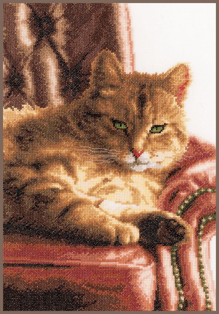 Lanarte Kreativset Lanarte PN-0021762 Entspannte Katze Tabby Kreuzstichpackung, (Set, embroidery Kit), Made in Europe