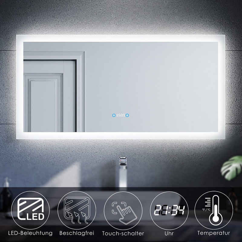SONNI Badspiegel Badspiegel, Dimmbar, 120 x 60, mit Beleuchtung, LED, mit Anti-Beschlag-Funktion, Touch-Schalter