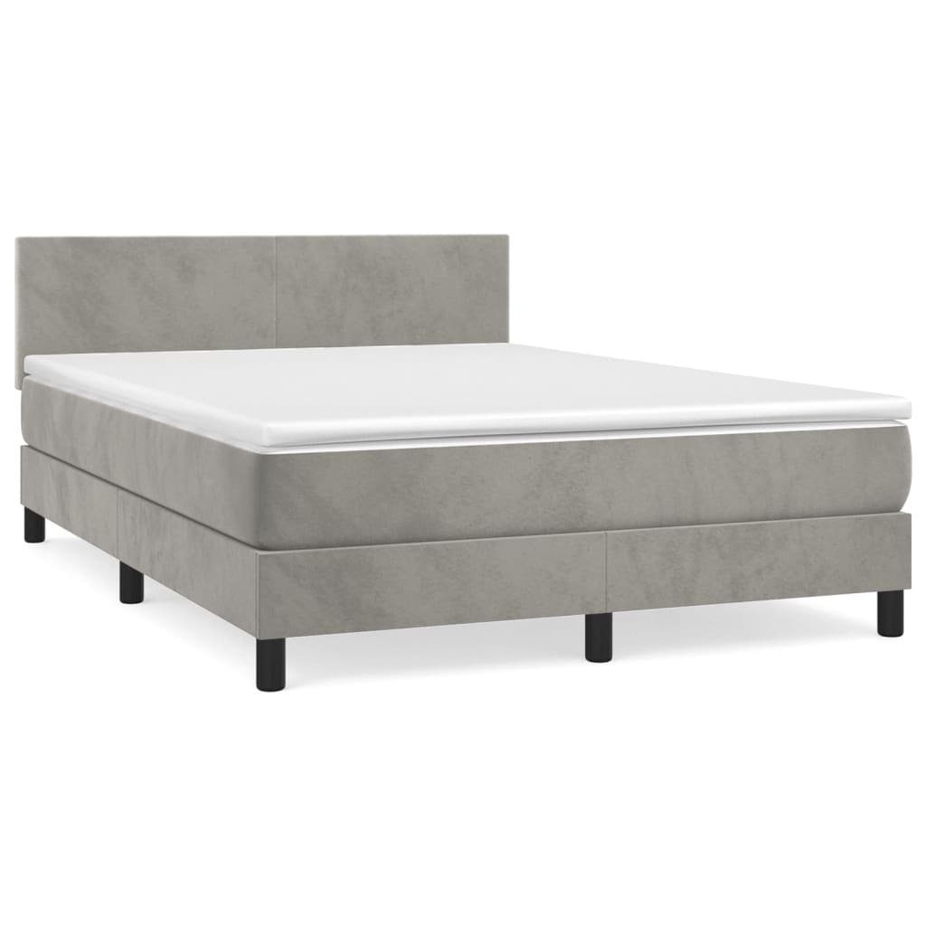 Boxspringbett 140 x 200 cm Boxspringbett mit Matratze Hellgrau 140x200 cm Samt Bett