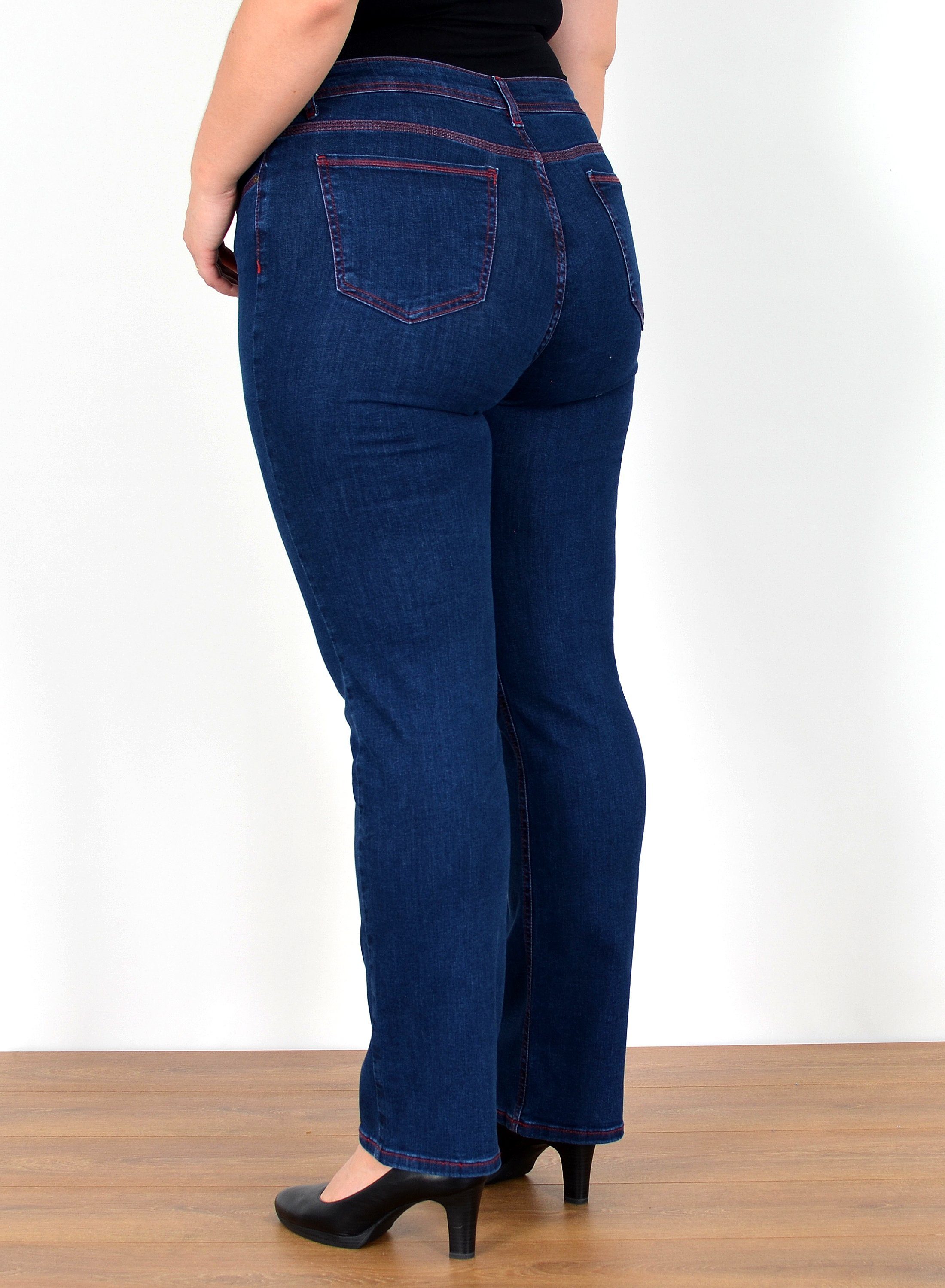 ESRA Straight-Jeans FG5 High Waist Damen Jeans Straight Leg Stretch Hose Übergröße Große Größe