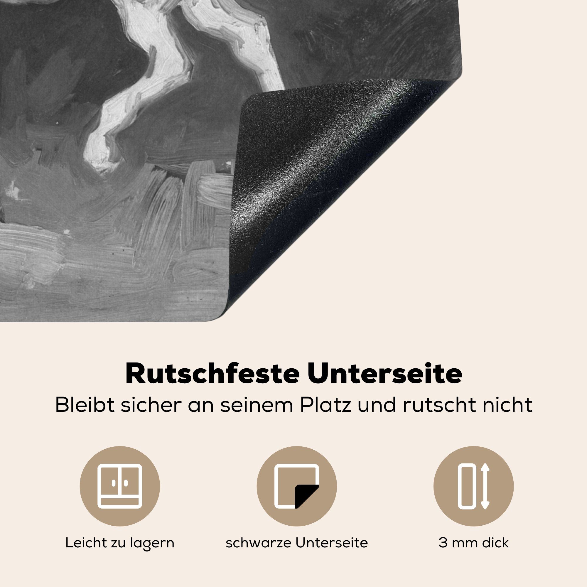 59x52 Induktionsmatte Weiß, Vinyl, - tlg), für Pferd Gogh Vincent küche, Schwarz Herdblende-/Abdeckplatte Ceranfeldabdeckung (1 MuchoWow - - cm, van die