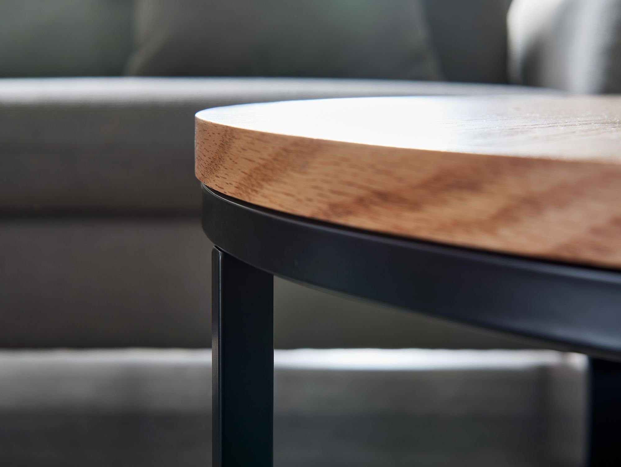 cm Tisch Design Wohnzimmertisch Holz FINEBUY Modern Sofatisch Rund, Couchtisch Kaffeetisch / Eiche), (70x70x45 FB73644 Metall,