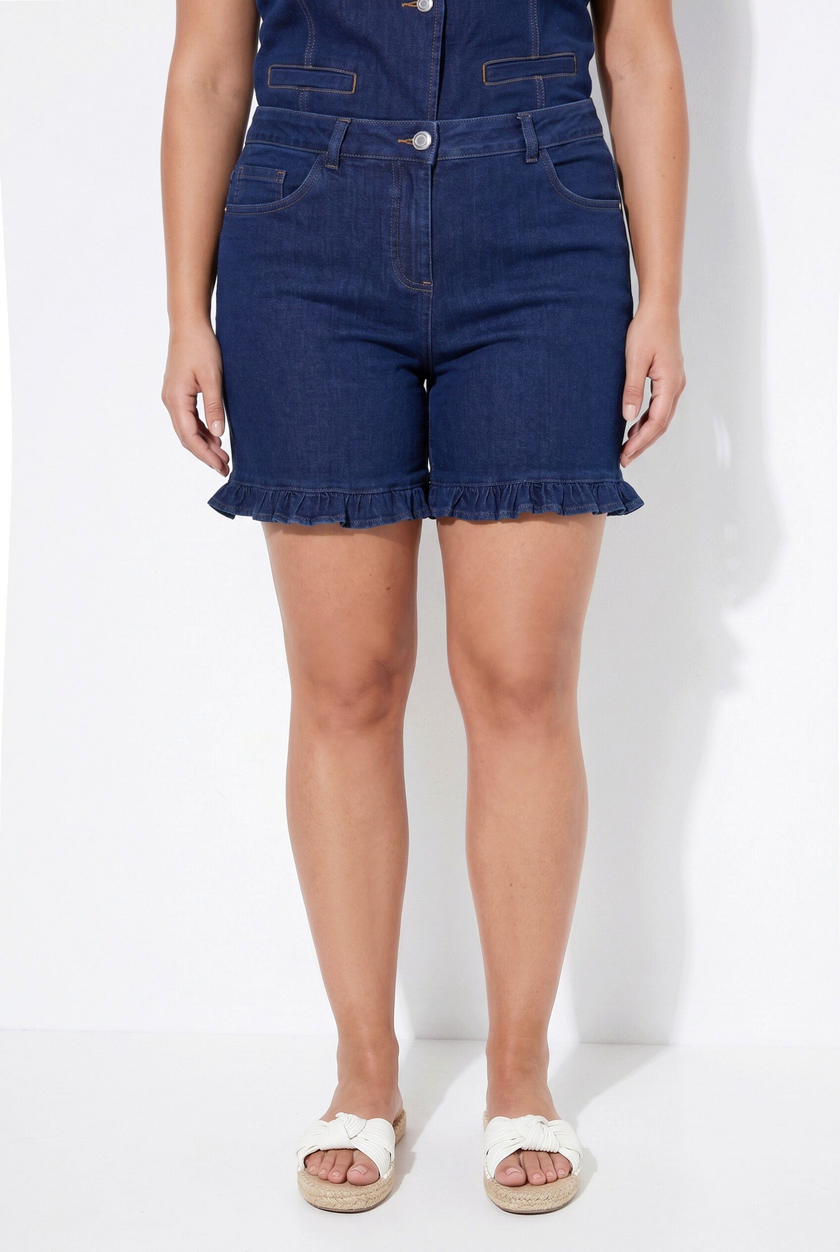 Angel of Style Regular-fit-Jeans Jeans-Shorts weites Bein Rüsche am Saum 5-Pocket