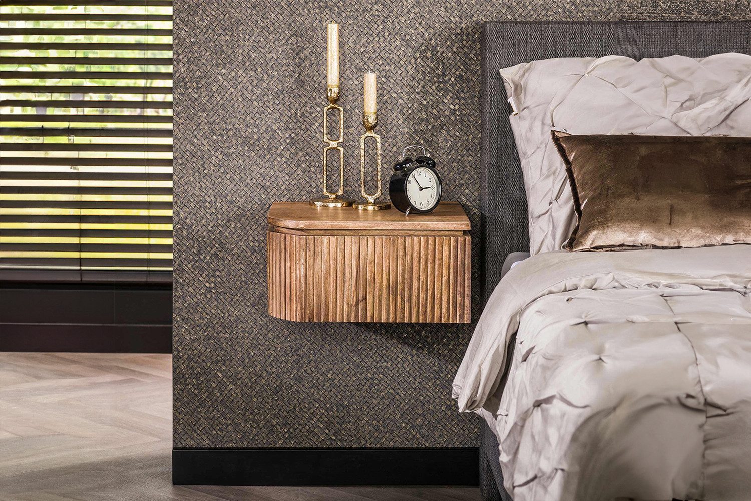 KAWOLA Nachttisch HEVE (Set, 2-St), hängend Mangoholz massiv natur 1 Schublade