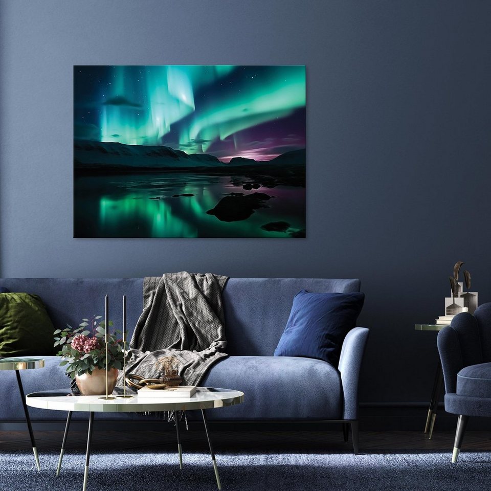 Wallarena Leinwandbild Aurora Borealis Natur Wohnzimmer Schlafzimmer XXL  Wandbild Modern, Landschaft (Einteilig, 1 St), Leinwandbild Leinwand Bilder  Bild Groß Aufhängefertig