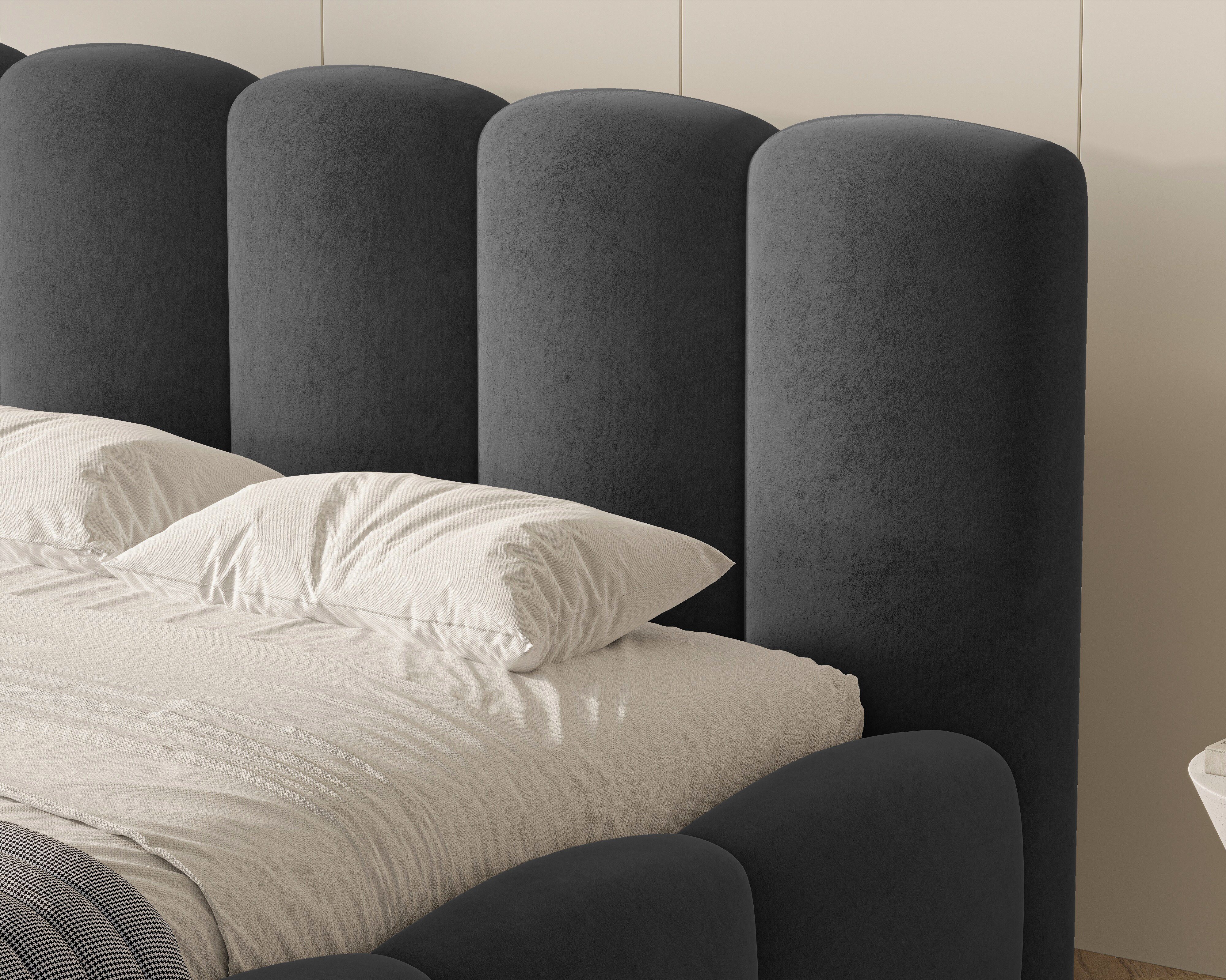 MOEBLO Polsterbett BUBBLE 18 (Polsterbett Bubble mit Bettkasten und Lattenrost aus Samt Velvet Velour Wolkenbett - Polsterbett 140), Maße (B x H x T): 163/183/203 x 100 x 220 cm