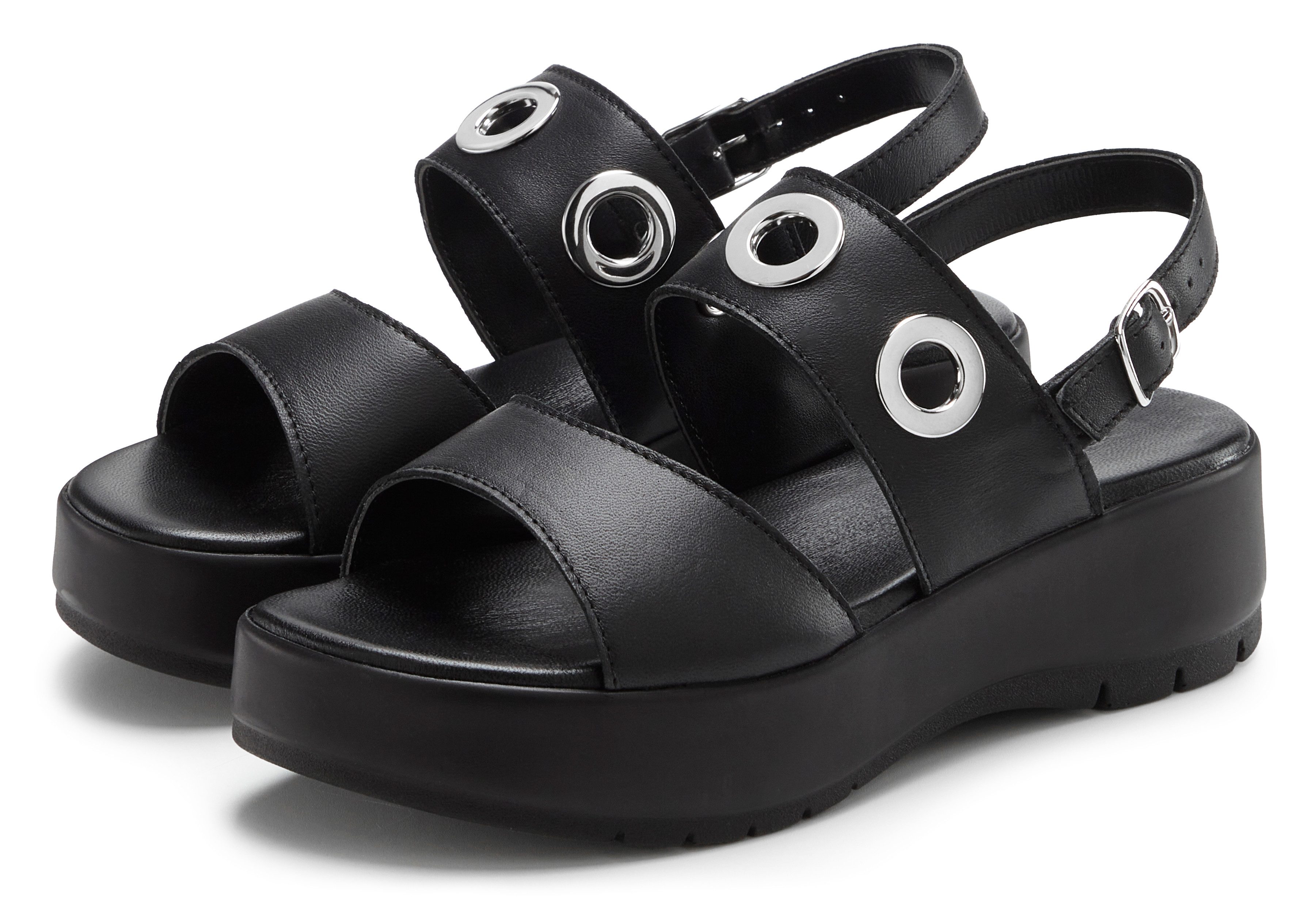 French Connection Sandale, Ledersandale, offener Schuh, Sommerschuhe, Ledersandalette Sandalette NEU aus Leder mit modisch bequemer Plateausohle