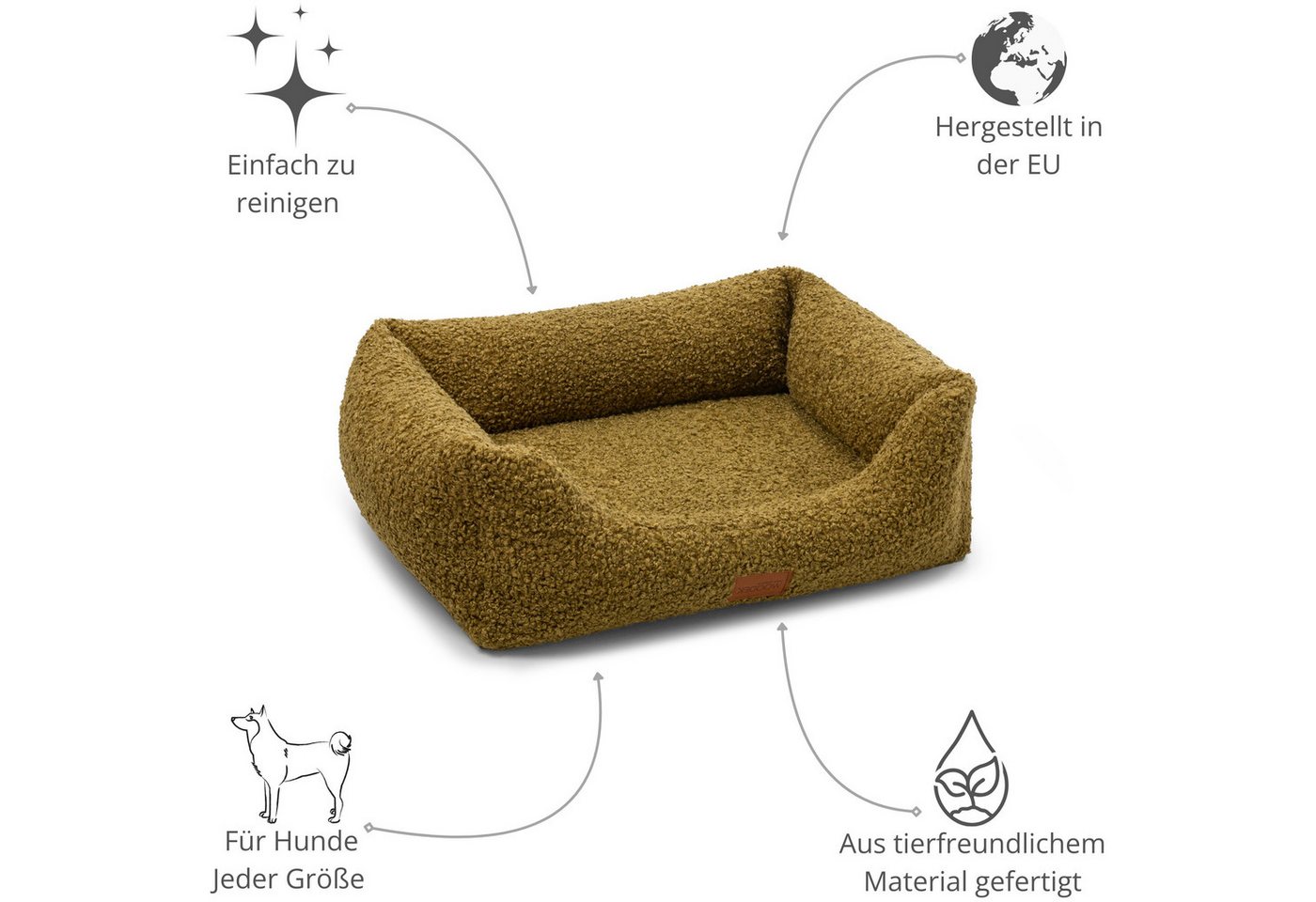 Thumbnail - Woodek Design Tiersofa Milo ergonomisches Hundesofa, grün, hergestellt in der EU, Bezug: 100% PES, L 80 x B 60 x H 25 cm...