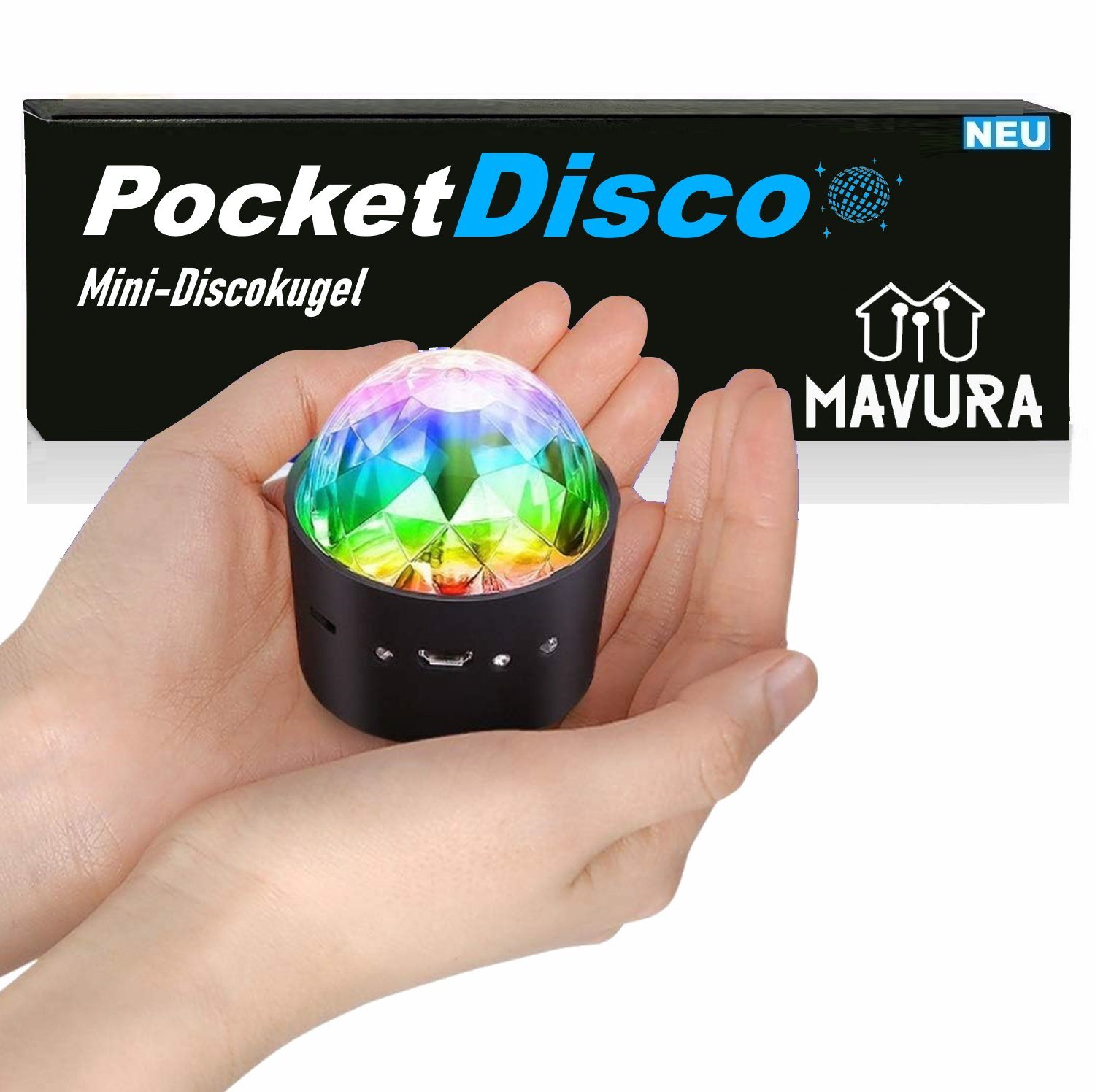 MAVURA LED Discolicht PocketDisco Mini Spiegelkugel wiederaufladbar, Diskokugel USB LED RGB Kugel Lichteffekt, Partylicht Licht Bühnenbeleuchtung Disco Disko