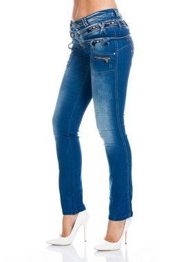 Cipo & Baxx Straight-Jeans Damen Jeans Hose mit extravagantem Design 3 Möglichkeiten einen Gürtel zu tragen
