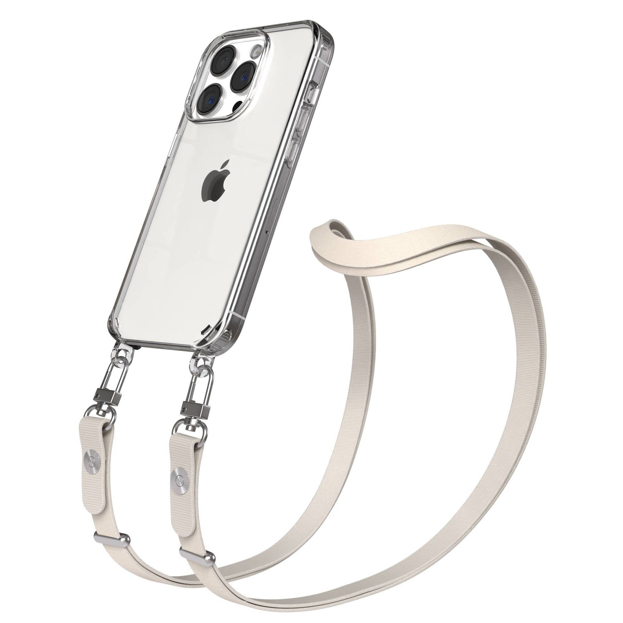 EAZY CASE Handykette für Apple iPhone 15 Pro Handyhülle mit Handyband magnetisch, Umhängeband fürs Handy in Taupe mit Magnetband bis 1,90 m