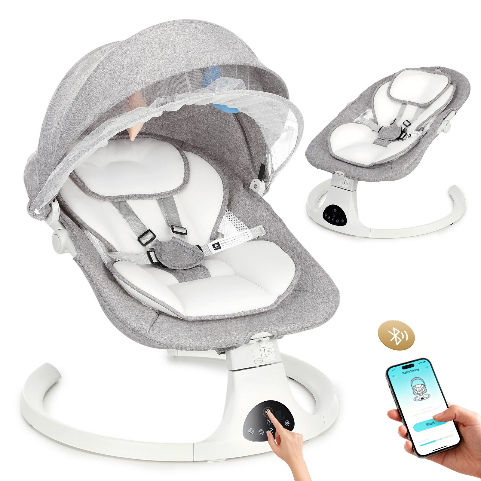 oyajia Babywippe Elektrische Babyschaukel Bluetooth Musik, mit Schwung in 5 günstig online kaufen