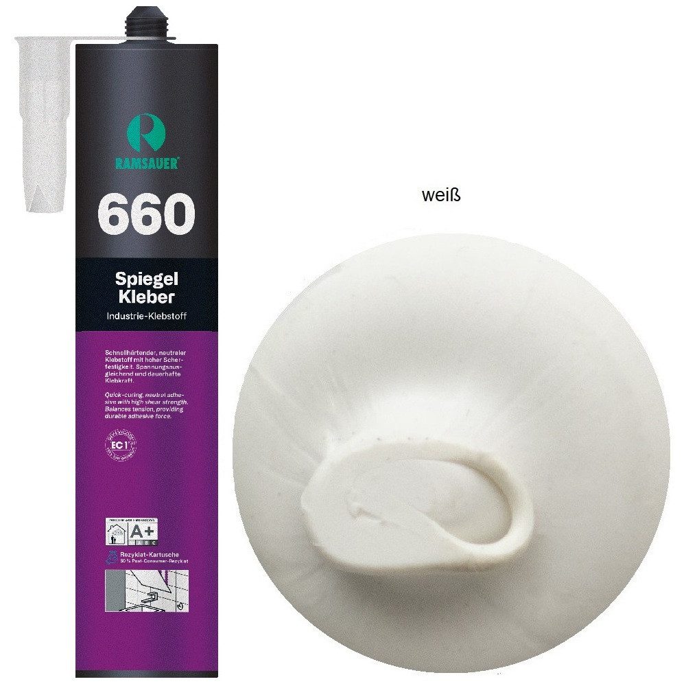 Ramsauer Klebstoff Ramsauer 660 Spiegel Kleber Hybrid Klebstoff 430g Kartusche, gebrauchsfertig