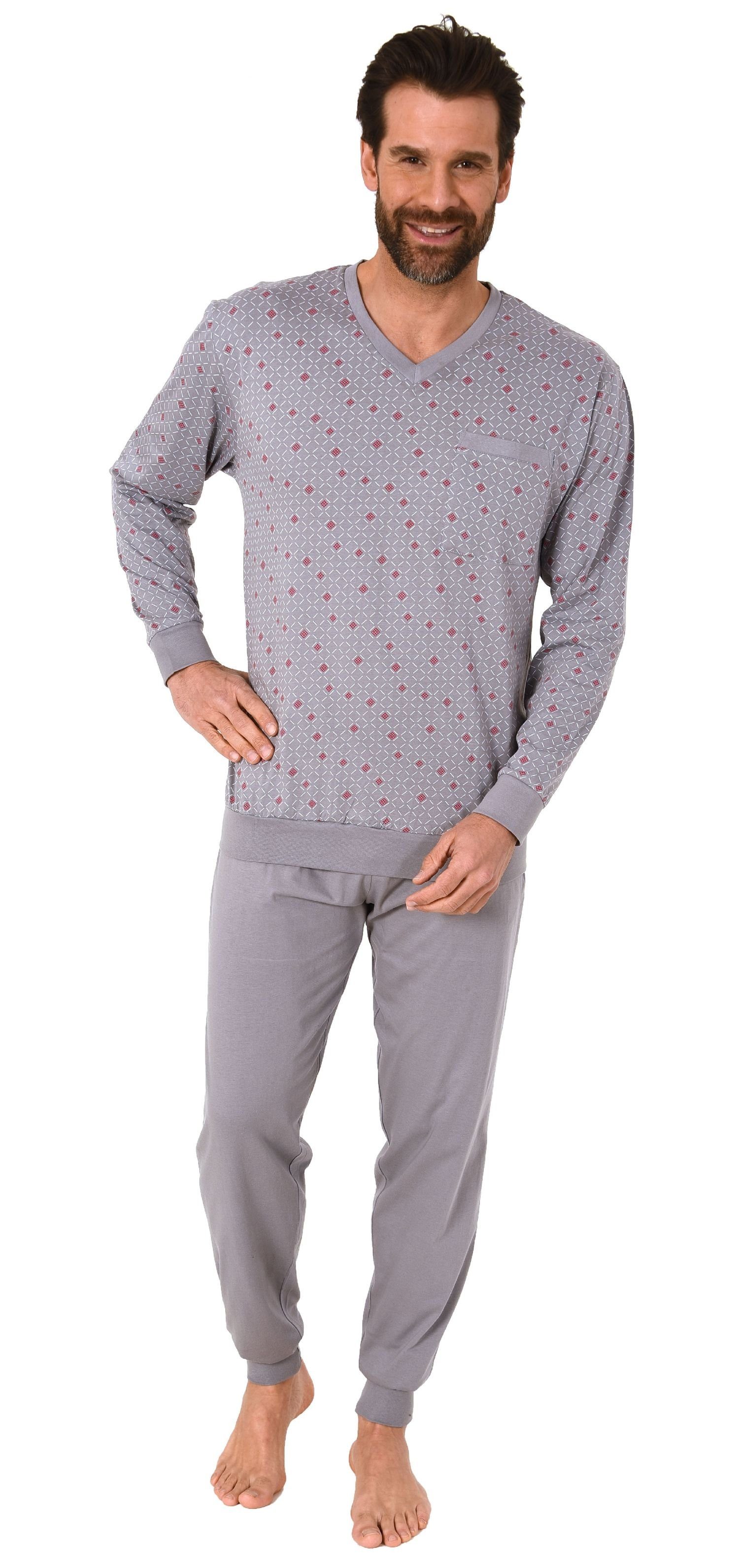 Normann Pyjama Herren Schlafanzug langarm mit Bündchen und V-Hals - 102 518