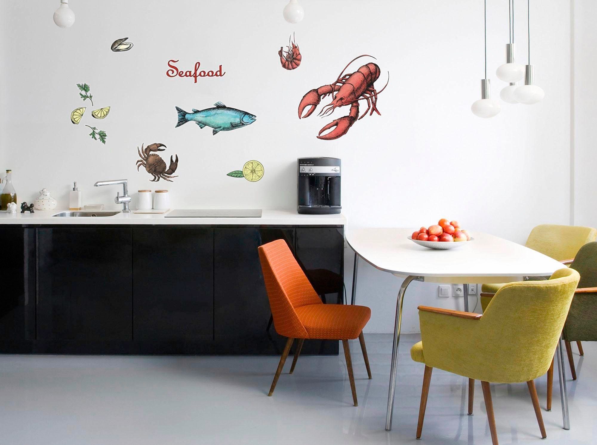 Komar Wandtattoo Seafood - Größe 50 x 70 cm, selbstklebend, Wandsticker