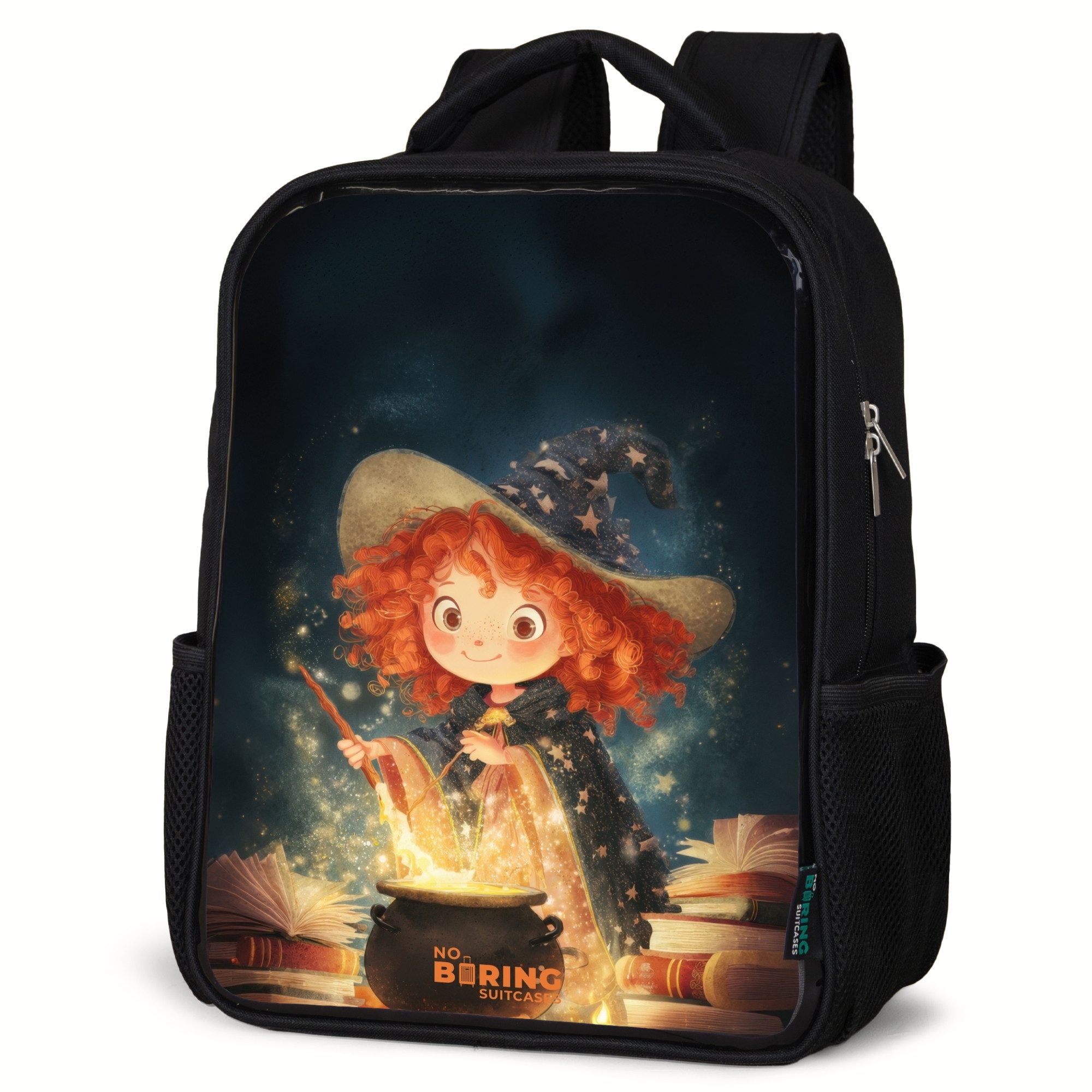 NoBoringSuitcases.com© Rucksack Hexe mit funkelndem Trank, Kinderrucksack Schwarz, Schulrucksack, Freizeitrucksack Jungen Mädchen