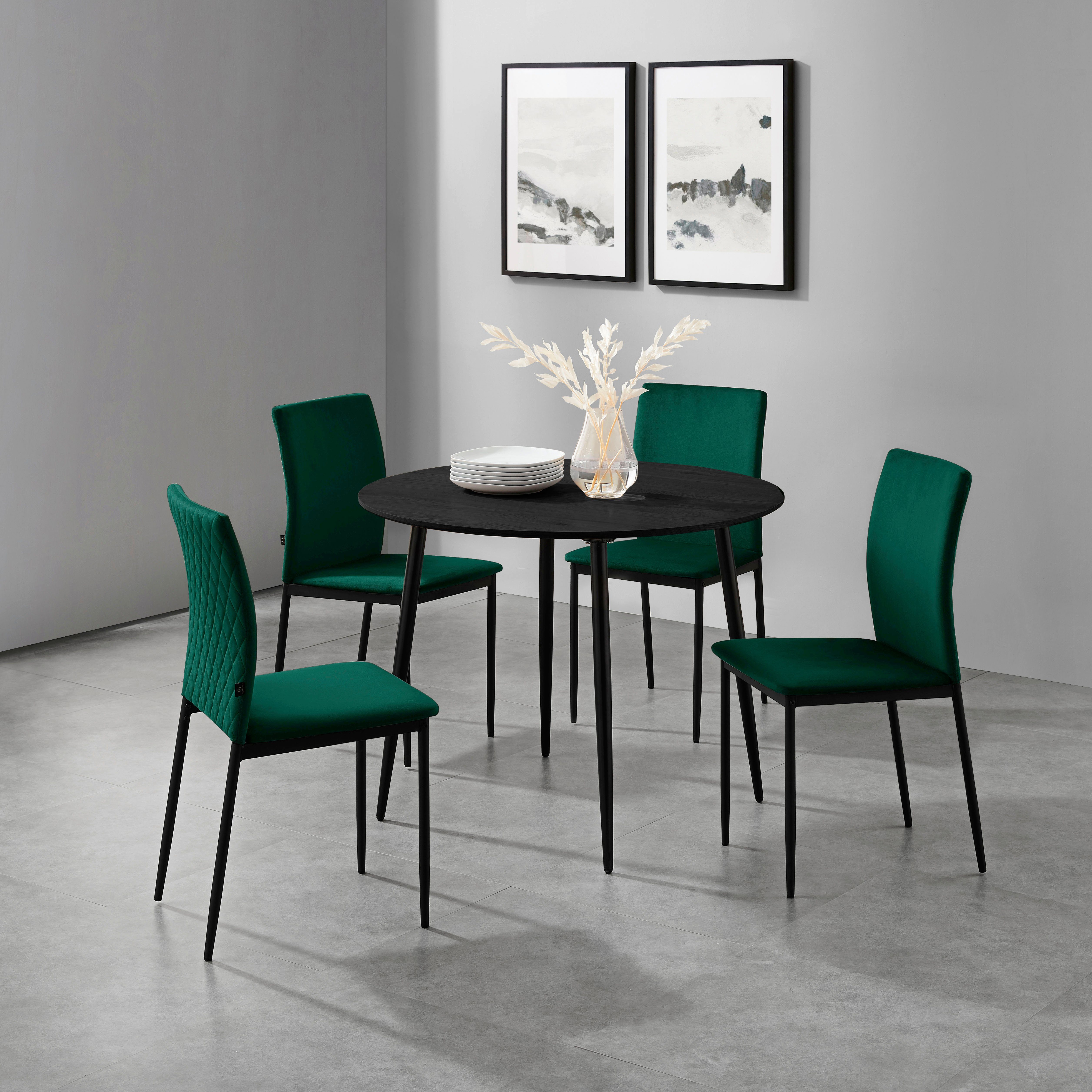 Leonique Essgruppe Pavia + Eadwine, (Spar-Set, 5-tlg., Tisch mit 4 Stühlen),  mit rundem Esstisch, Esszimmerstühle mit Kunstleder oder Samtstoff, In  verschiedenen Farbvarianten und Bezugsqualitäten erhältlich