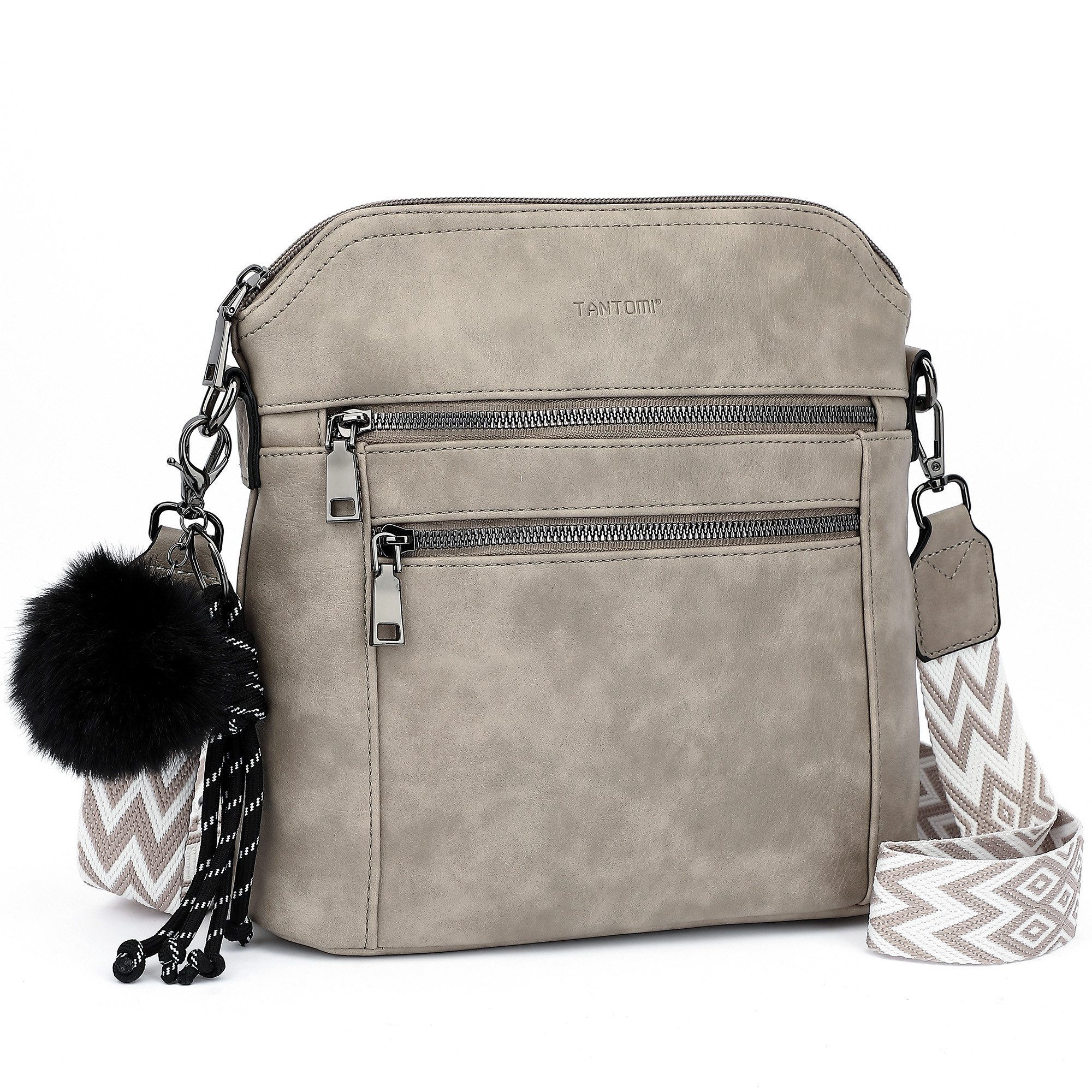 TANTOMI Schultertasche Damen Umhängetasche Mittelgroß mit Vielen Fächern, Crossbody Bag mit Verstellbar Abnehmbar Breiter Gurt