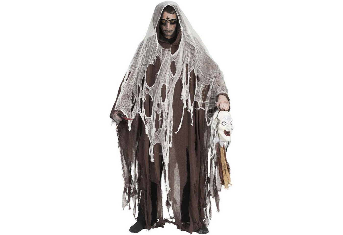 Funny Fashion Hexen-Kostüm Halloween Umhang mit Kapuze - Braun, Ghul Zombie