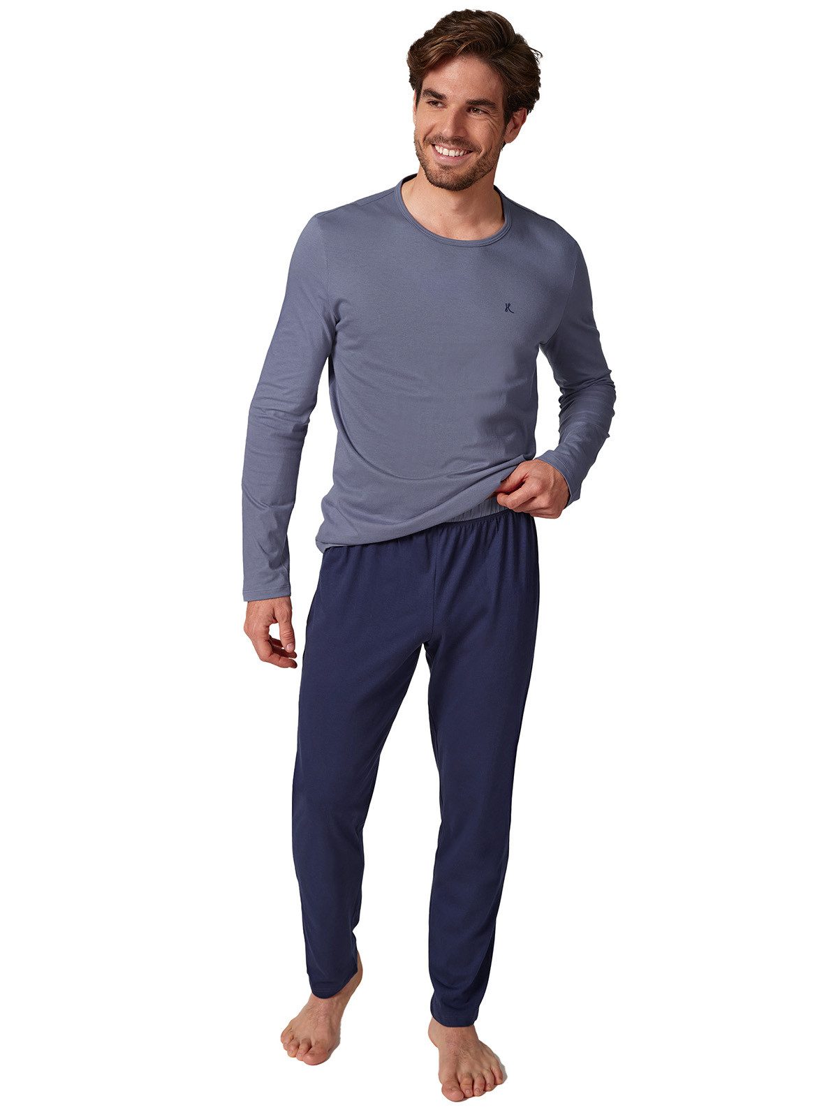 HUBER Pyjama Herren Pyjama lang hautnah Night Basic Selection (Stück, 1 tlg) -
