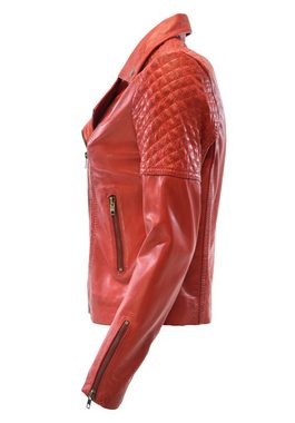 Zimmert Leather Lederjacke Mona Cognac, Rot, Biker-Stil, Knautschiges Leder