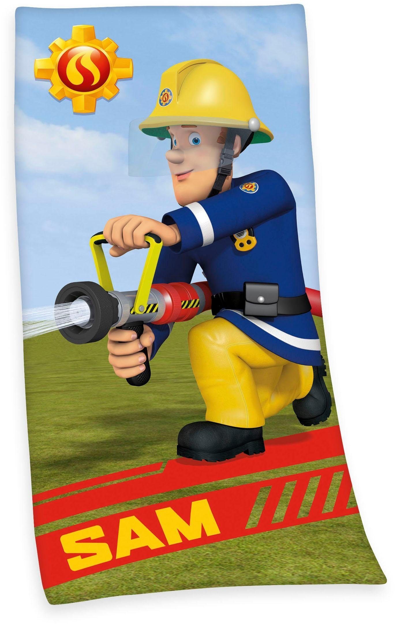 Feuerwehrmann Sam Badetuch Feuerwehrmann Sam, Velours (1-St), mit dem tolle günstig online kaufen