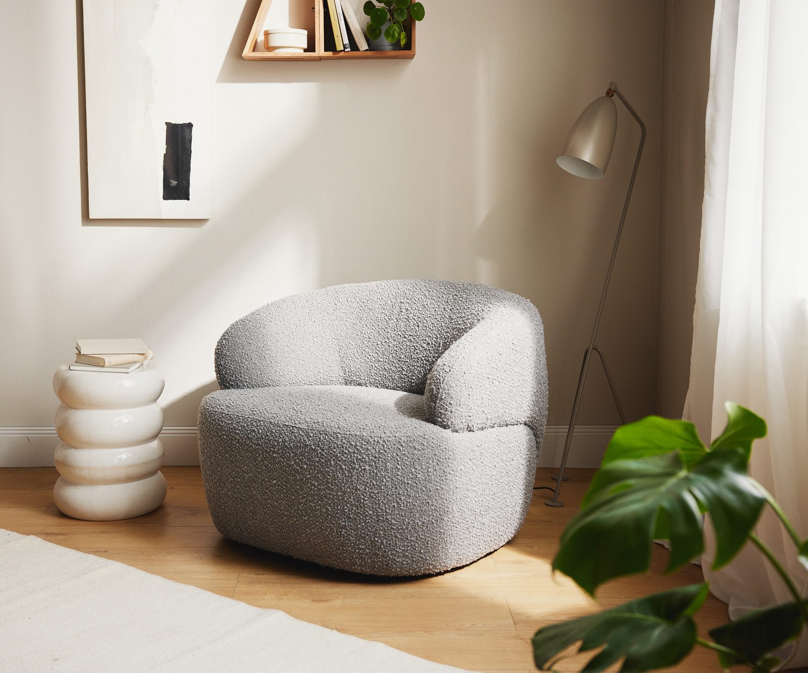 DELIFE Cocktailsessel Nova, Bouclé Silbergrau 88x88 günstig online kaufen