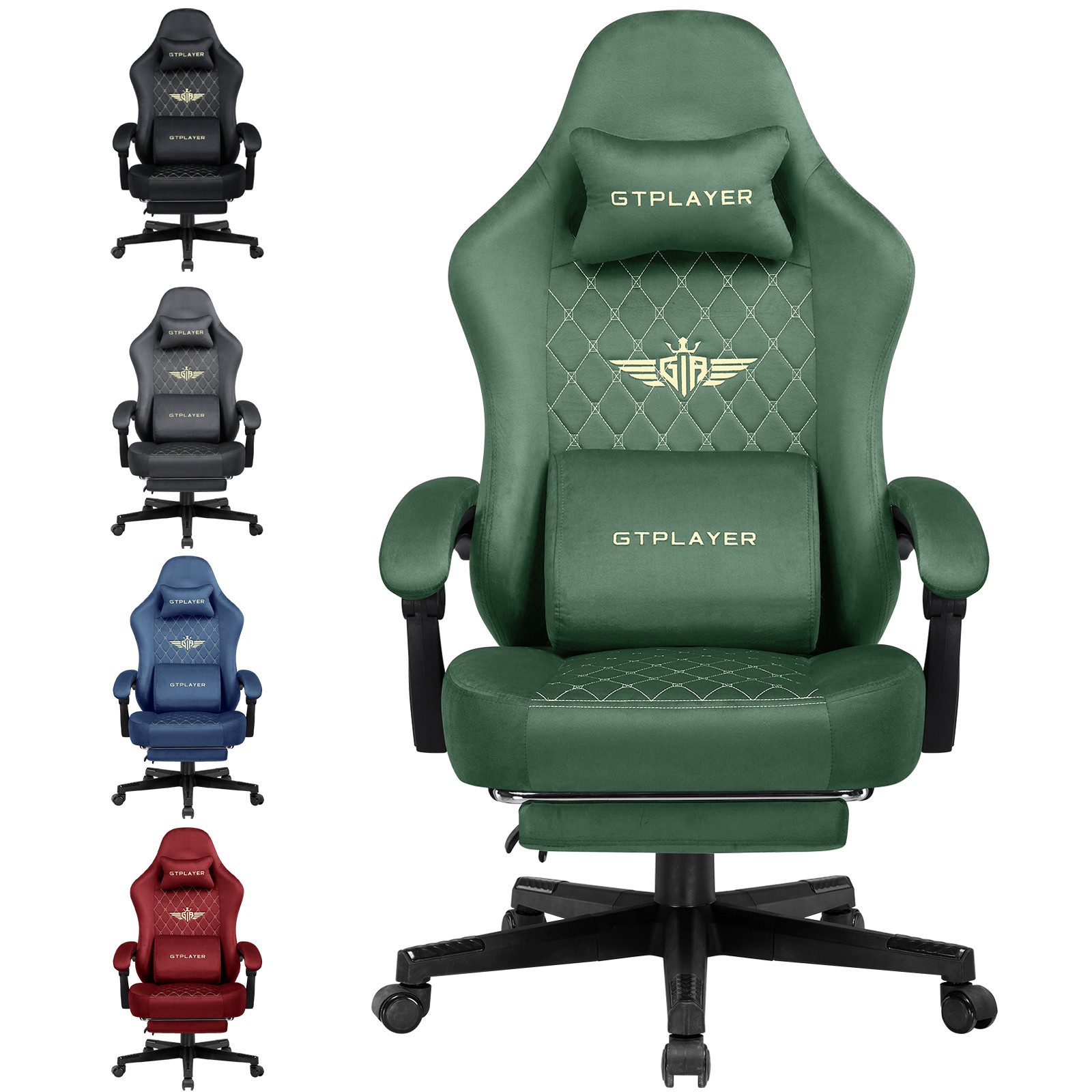 GTPLAYER Gaming-Stuhl Stoff Gaming Chair Ergonomisch Bürostuh PC Stuhl, 150kg Belastbarkeit, Schreibtischstuh mit Federsitzkissen und Fußstütze
