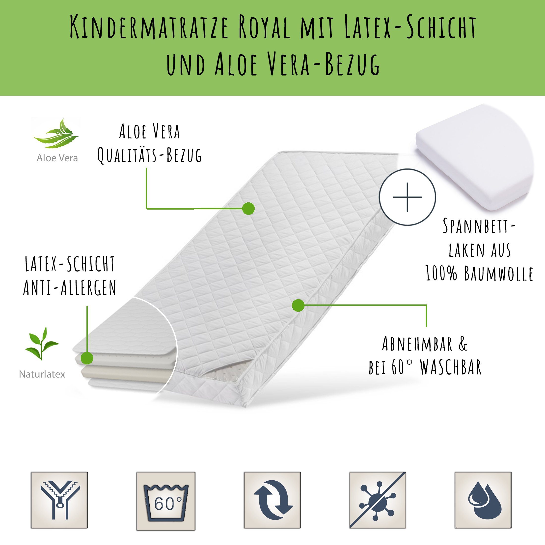 Kindermatratze LATEX DELUXE mit Aloe Vera-Bezug und zwei Härtegraden, Kids günstig online kaufen
