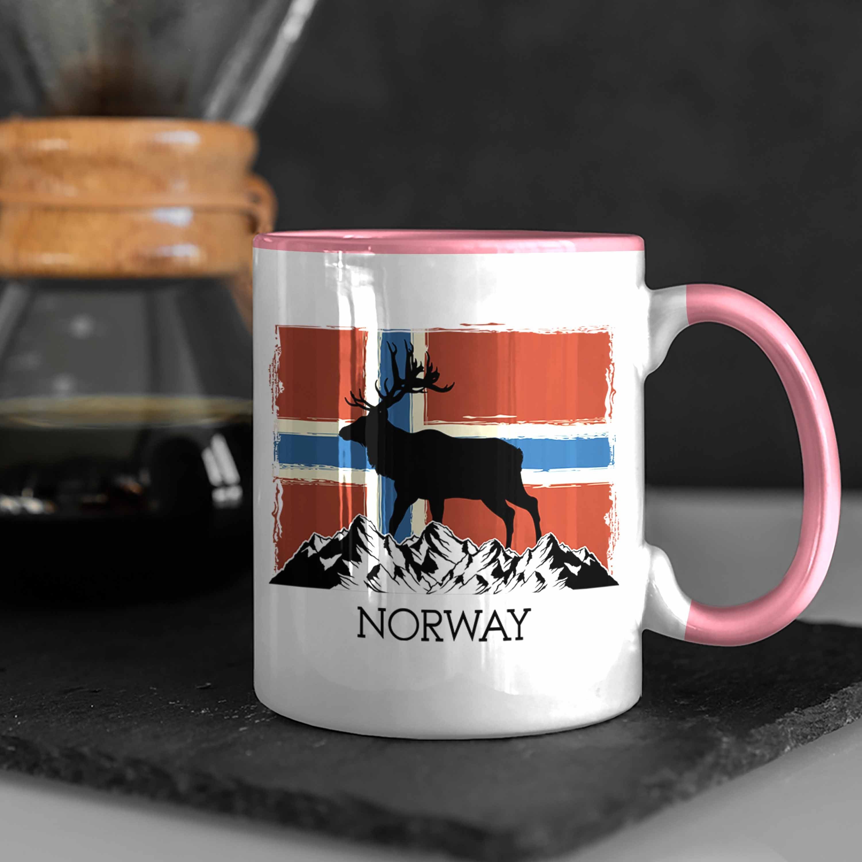 Trendation Norway - Nordkap Trendation Flagge Geschenke Elch Tasse Norwegen Tasse Rosa