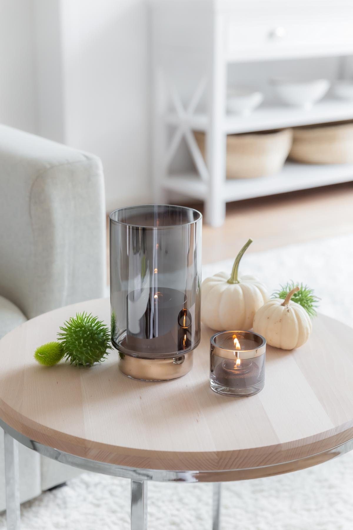 EDZARD Windlicht Isla, Rauchglas, dunkles Kristallglas mit Platinrand, H 21 cm, Ø 12 cm