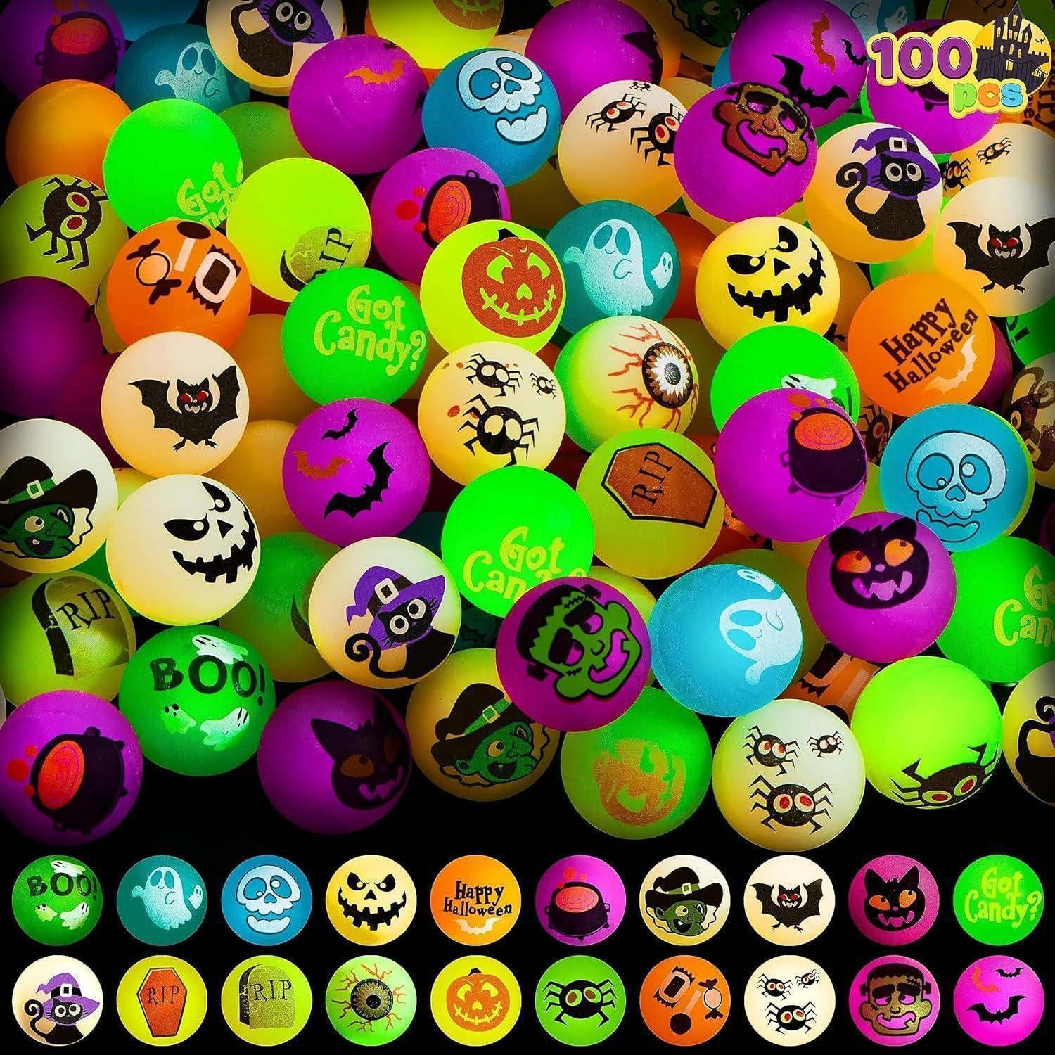 LuxusKollektion Flummi 100 Stück Halloween Flummis leuchten im Dunkeln 32mm Springbälle