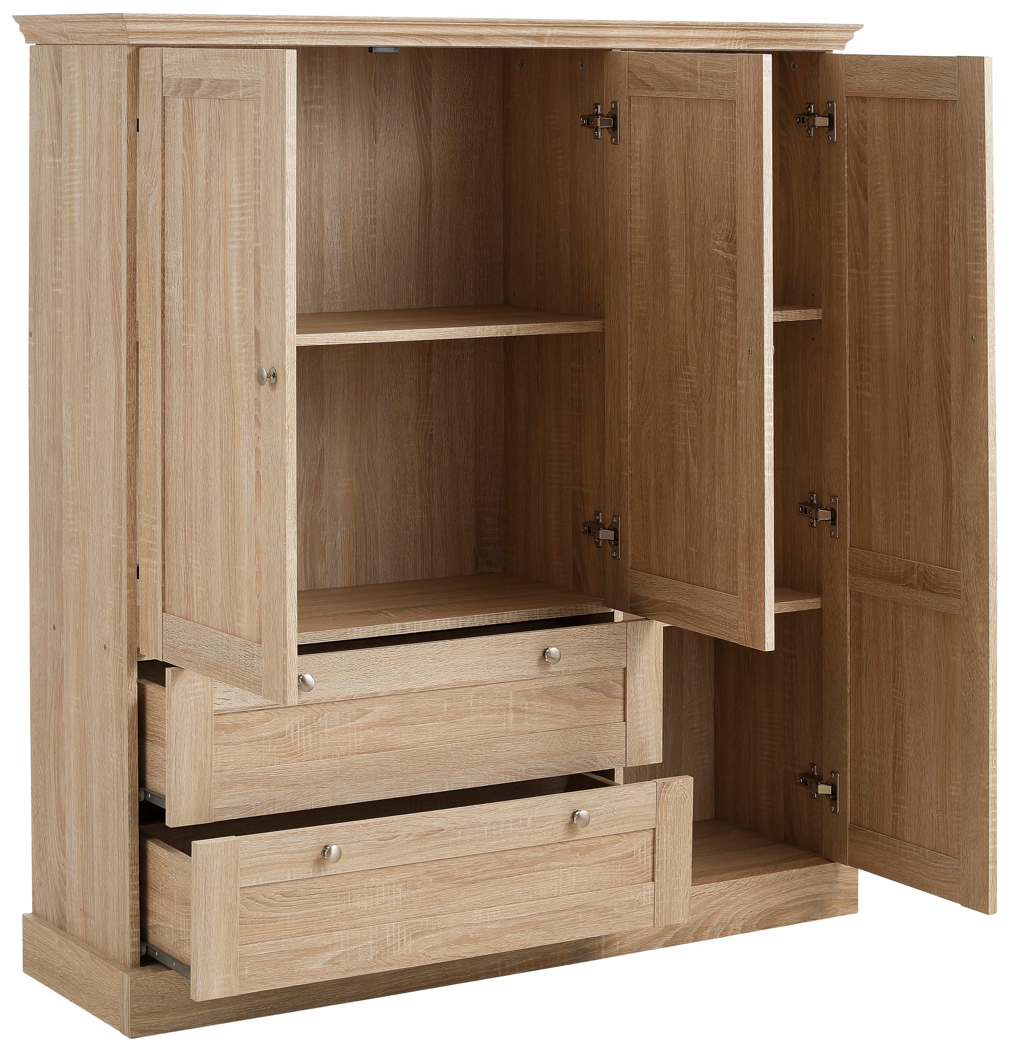 OTTO home Kleiderschrank Binz, Wäscheschrank, Mehrzweckschrank, skandinavischer Landhausstil (B/H/T ca. 122/130/35 cm) viele Stauraummöglichkeiten, Metallgriffe, Türen mit Rahmen/ Kassetten