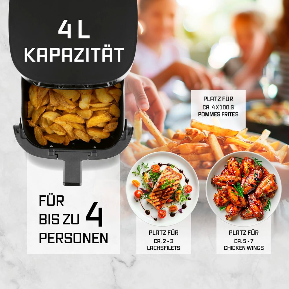 GOURMETmaxx Heißluftfritteuse 4 L Airfryer, Fritteuse mit Touchscreen, 1300 W, 9 Funktionen 8 Programme Minibackofen Pommes Steak nahezu ohne Fett