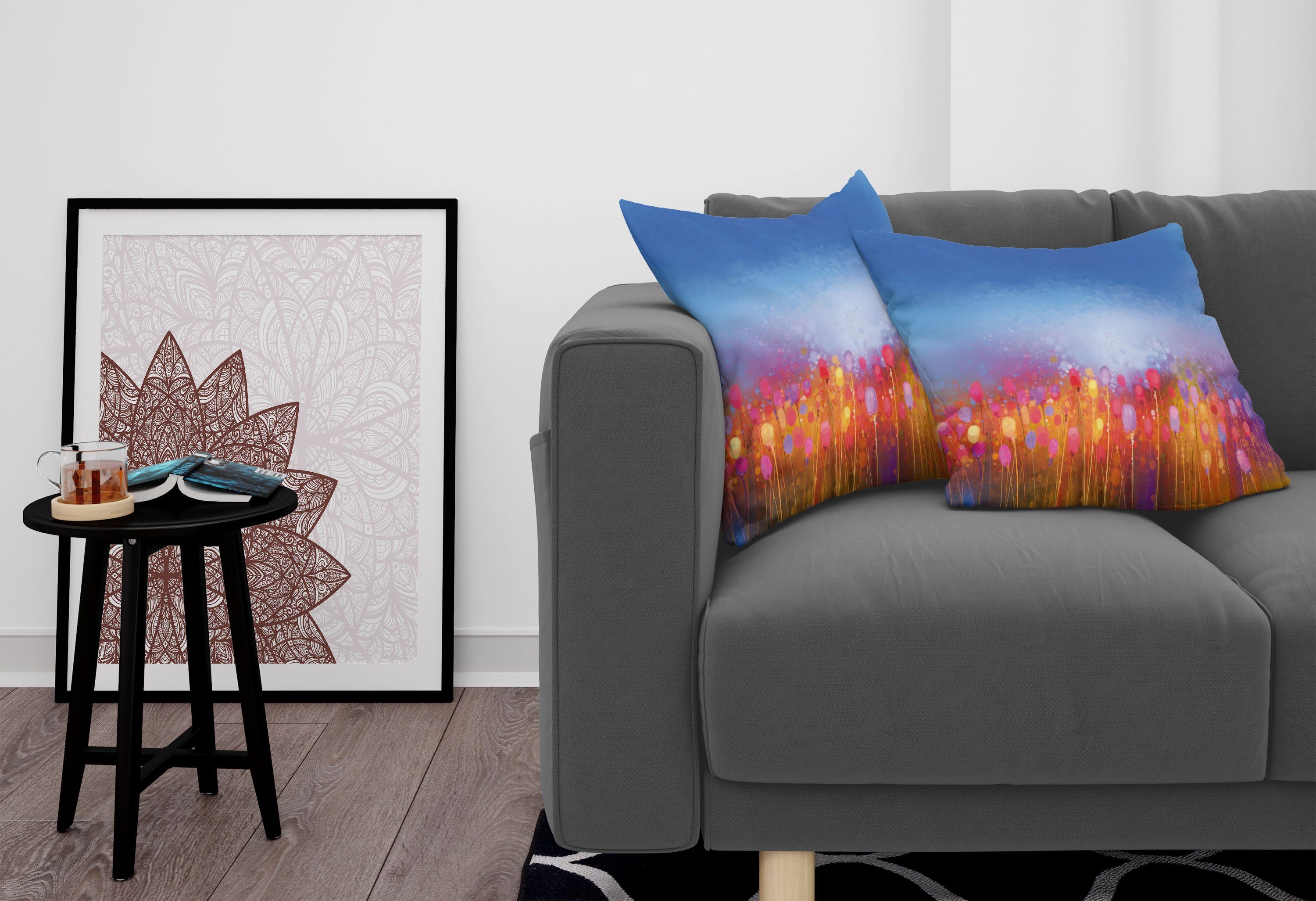 Tulpe-Garten-Aquarell Modern Blumen Abakuhaus Doppelseitiger Digitaldruck, Stück), (2 Accent Kissenbezüge