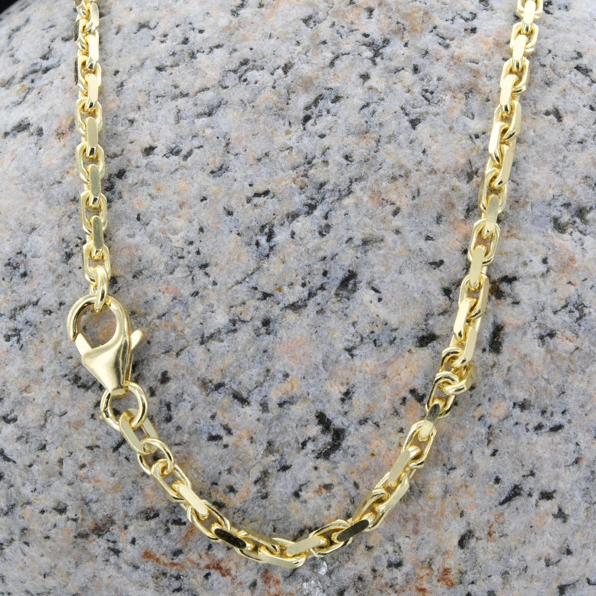 HOPLO Goldkette Ankerkette diamantiert Länge 21cm - Breite 2,5mm - 585-14 Karat Gold, Made in Germany