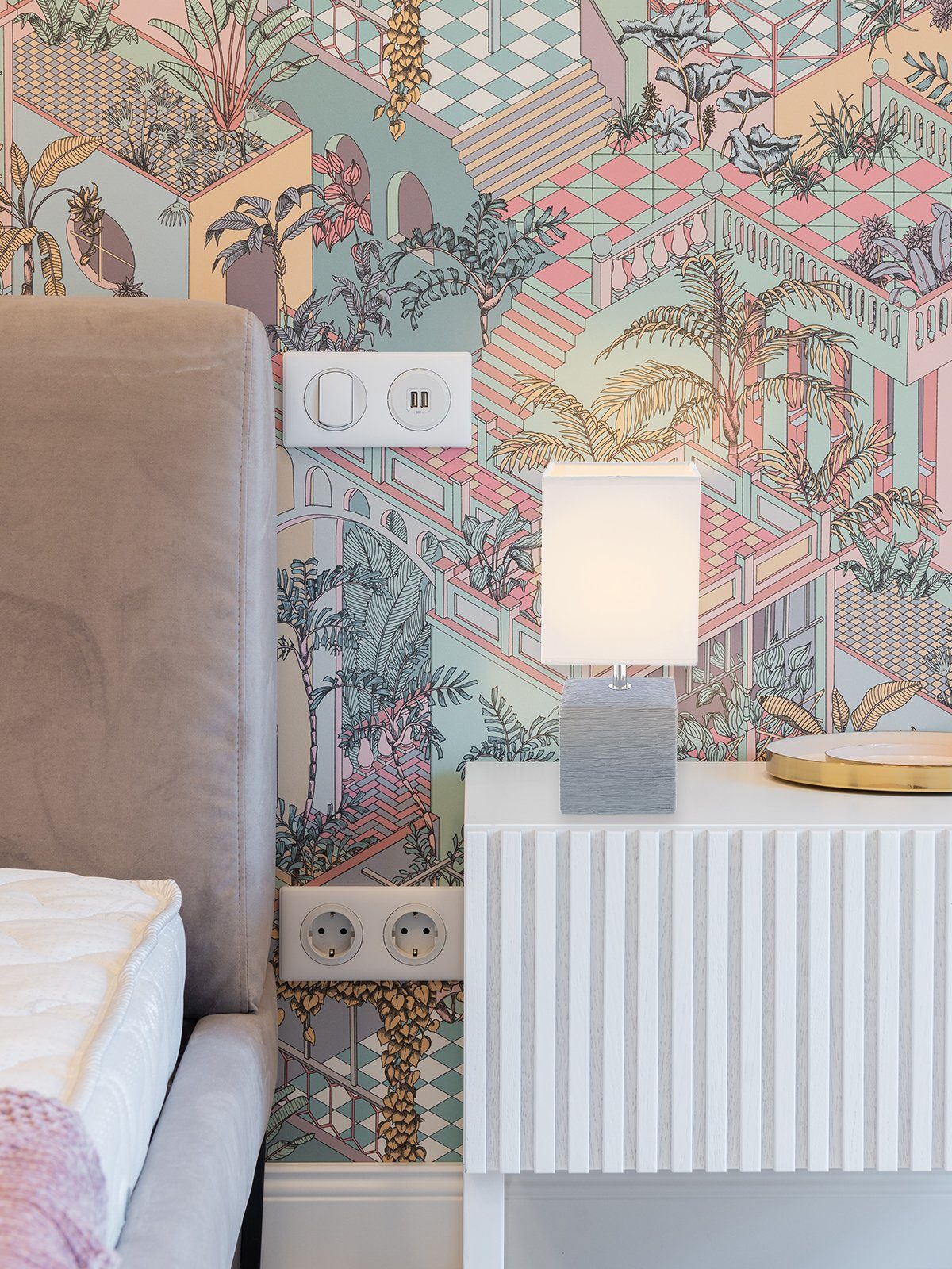 bmf-versand Tischleuchte Nachttischlampe 2er Set Grau Lampenschirm Tischlam günstig online kaufen