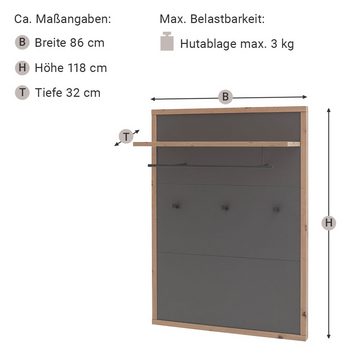 Lomadox Garderoben-Set LAKELAND-05, (Spar-Set, 5-St), grau matt, Eiche Nb, Flurschrank, Wandgarderobe, Kommode, Spiegel