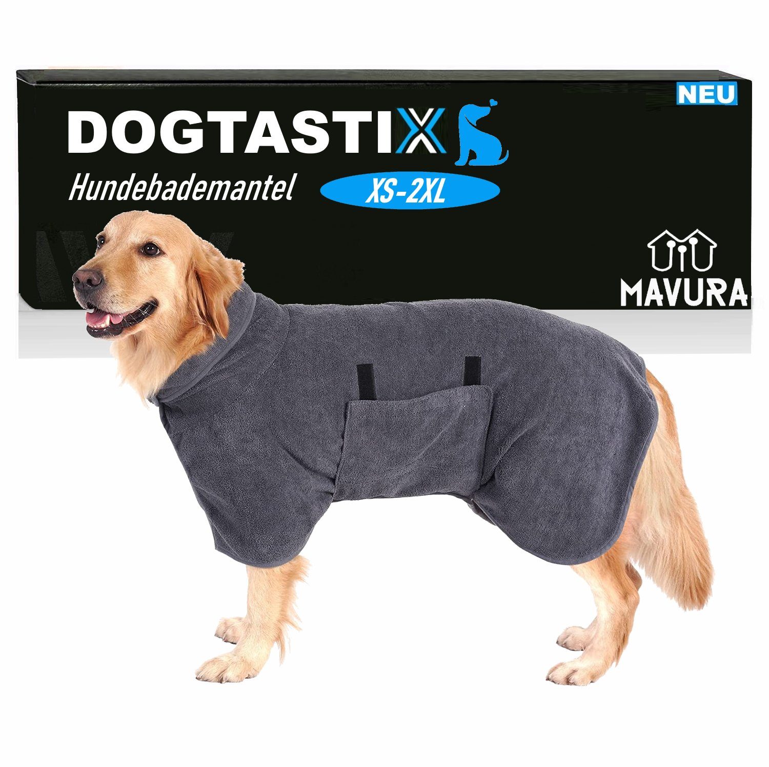 MAVURA Hundebademantel DOGTASTIX Hunde Bademantel schnelltrocknend kleine & große Rassen, - Mikrofaser - saugstark & maschinenwaschbar - verstellbar