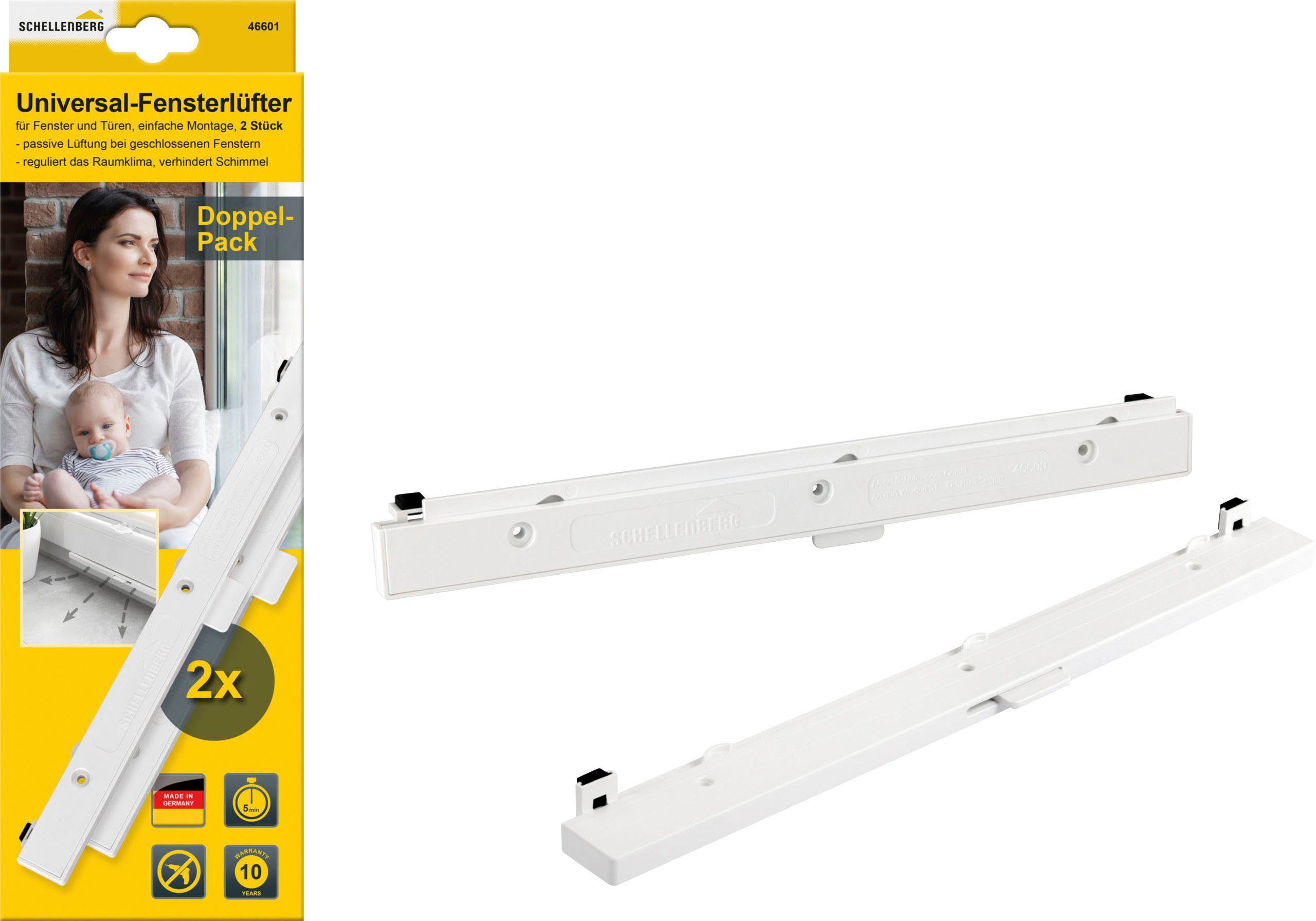 SCHELLENBERG Fensterfalzlüfter Universal-Fensterlüfter für gesünderes Raumklima, BxH: 2,1x0,95 cm, Set, 2-tlg., durch ständige Feinlüftung, erhältlich im 1er Set oder Doppelpack