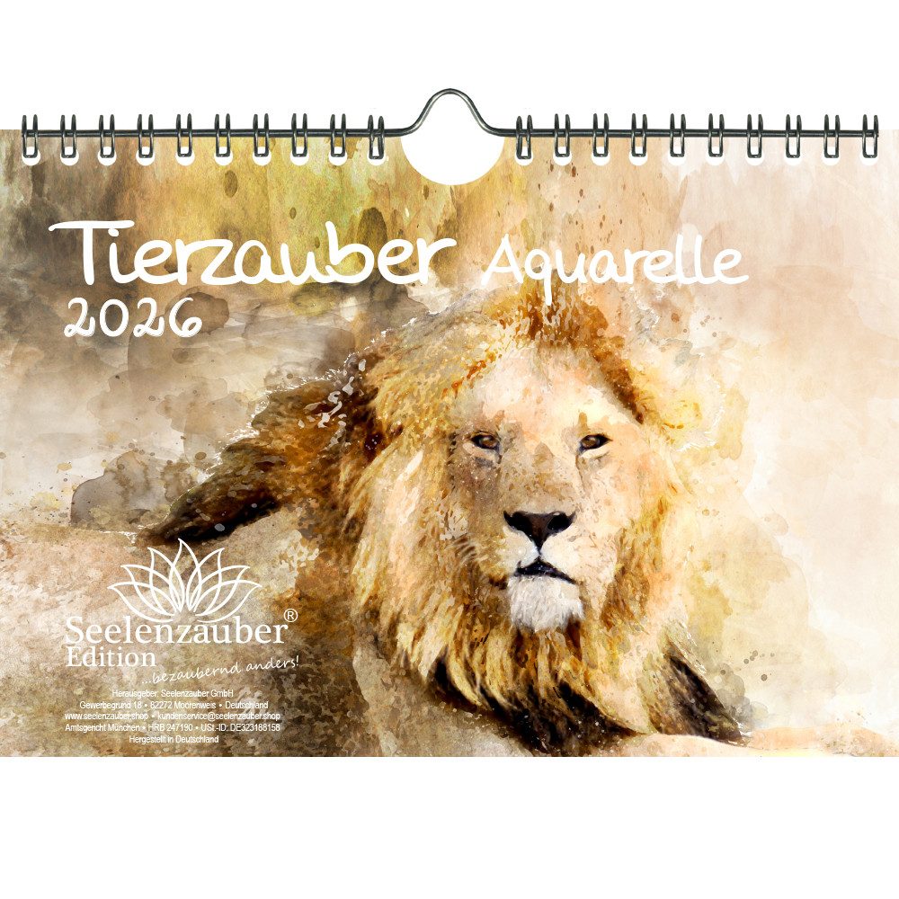Seelenzauber Wandkalender Tierzauber Aquarelle DIN A5 Kalender für 2026 verschiedene Tiere