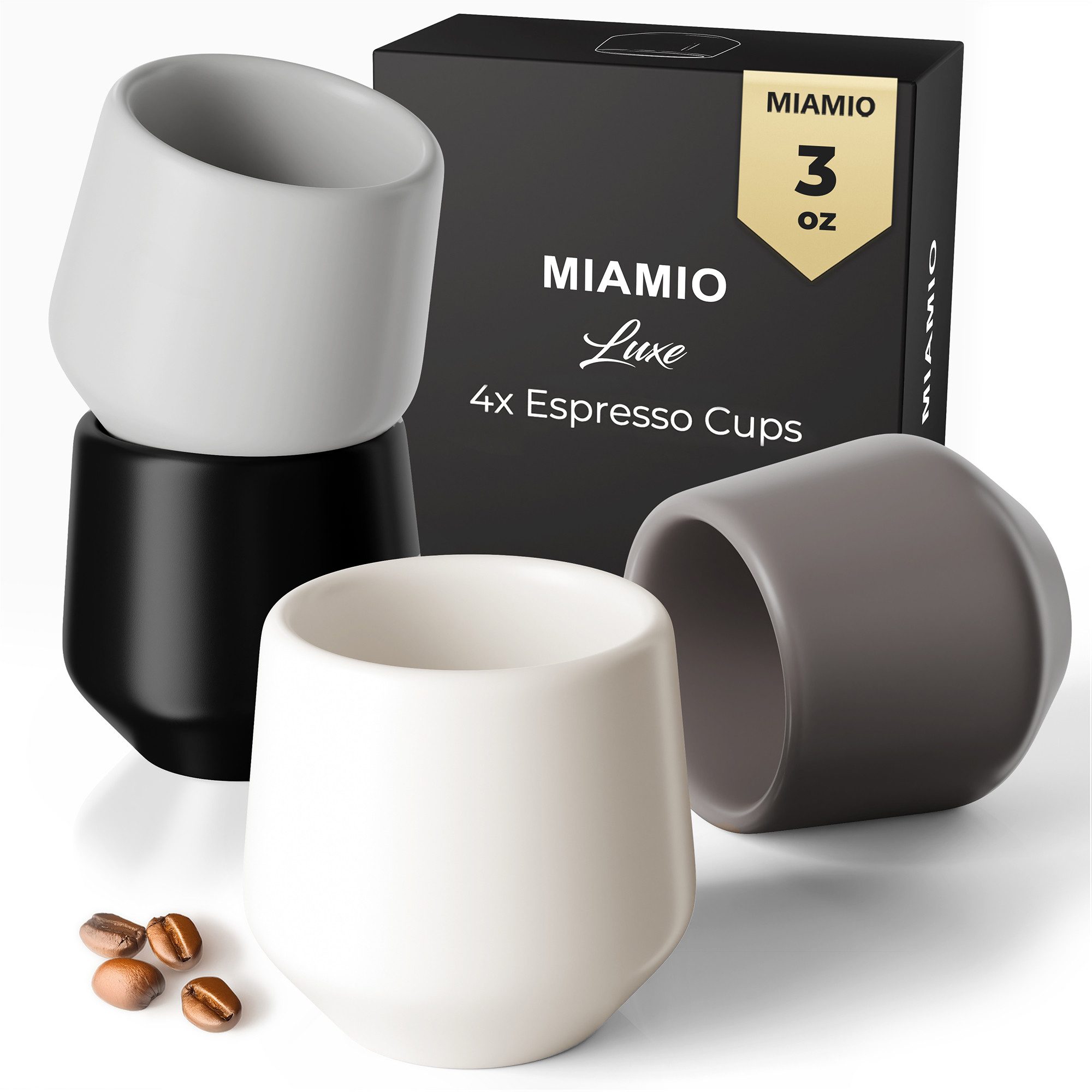 MiaMio Espressotasse Luxe ohne Henkel, 90 ml, Classic Pastel Grau, 4-tlg., Keramik, Ristretto & Doppio, dickwandig, modern