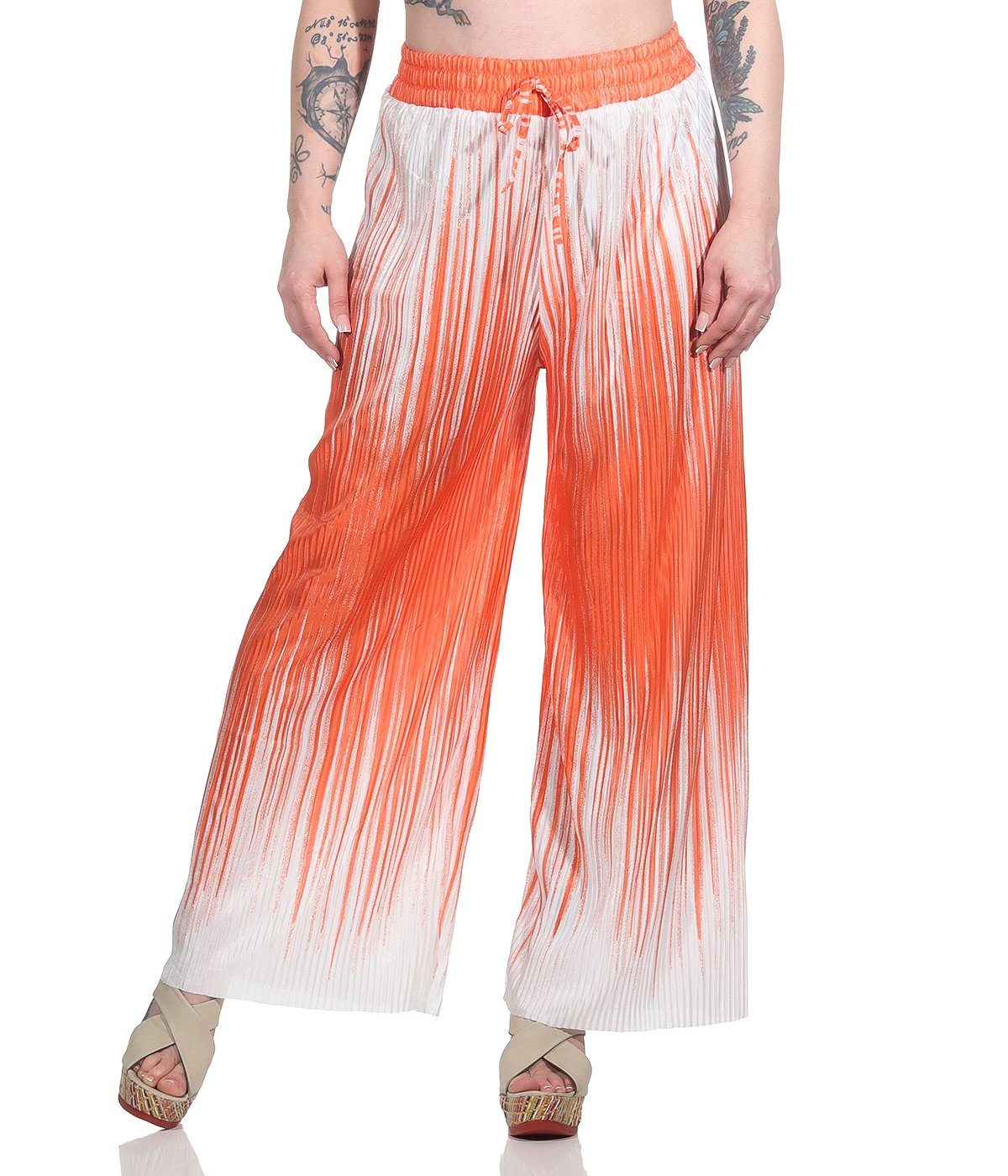 Aurela Damenmode Palazzohose Marlene Hose für Damen sommerliche Plisseehose Damen Culotte modischer Farbverlauf (Ombré-Look)