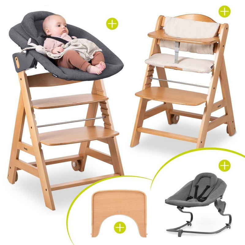 Hauck Hochstuhl Beta Plus Natural - Newborn Set, Babystuhl ab Geburt inkl. Aufsatz für Neugeborene, Tisch, Sitzauflage
