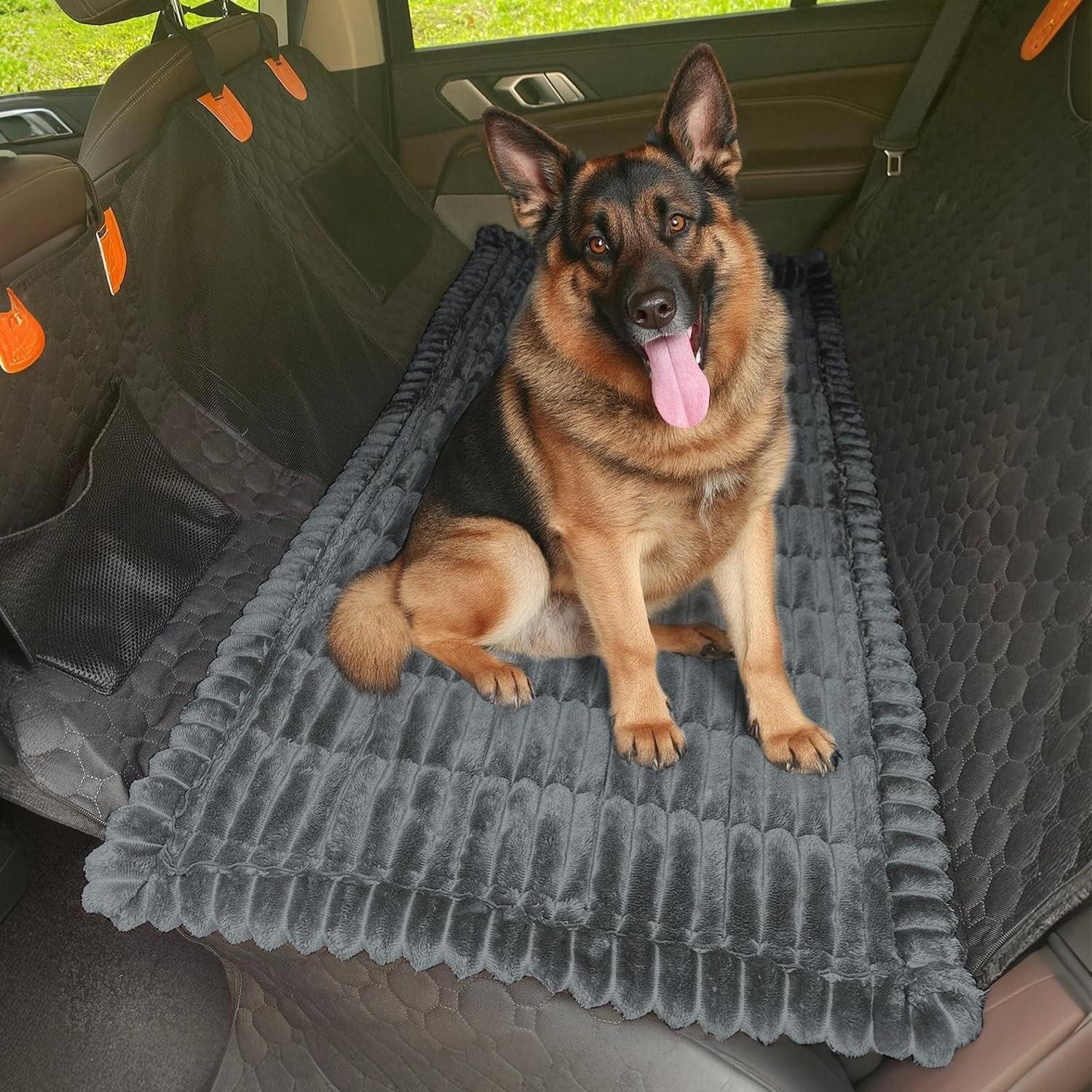LuxusKollektion Tier-Autobett Hunde-Autositzbezug Rücksitz Cord Dunkelgrau 63x138cm