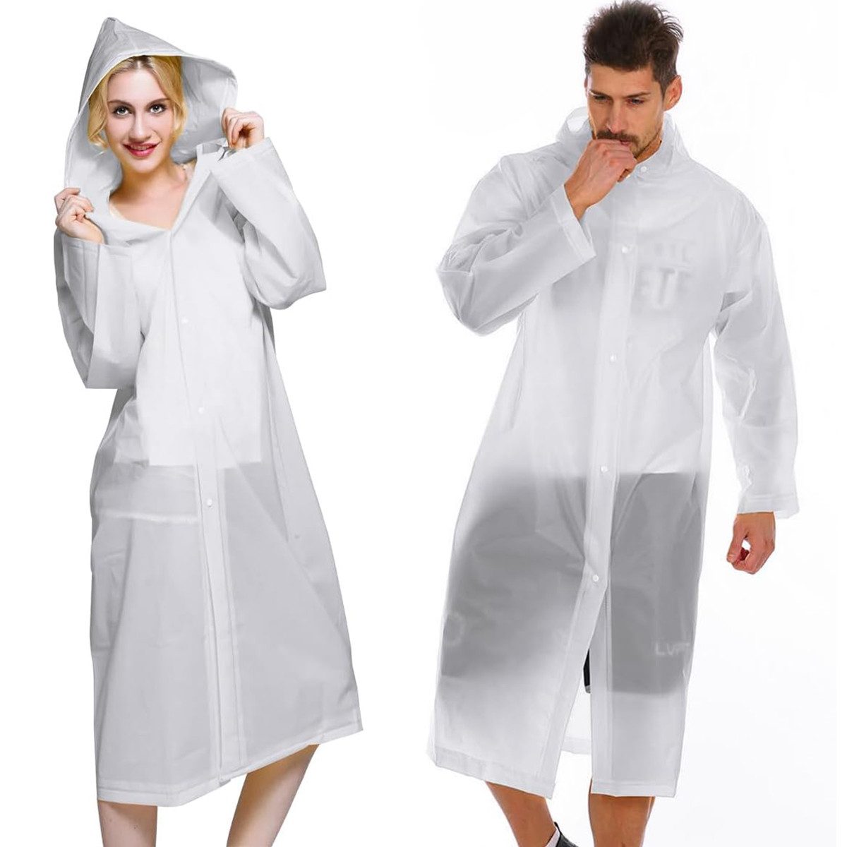 MOPUEA Regenmantel Regenmantel 2 Stück Durchsichtiger Regenponcho für Erwachsene (Set, 2-tlg., leicht, tragbar und wiederverwendbar) Vielseitiges Design mit Kapuze und elastischen Bündchen, windfest.