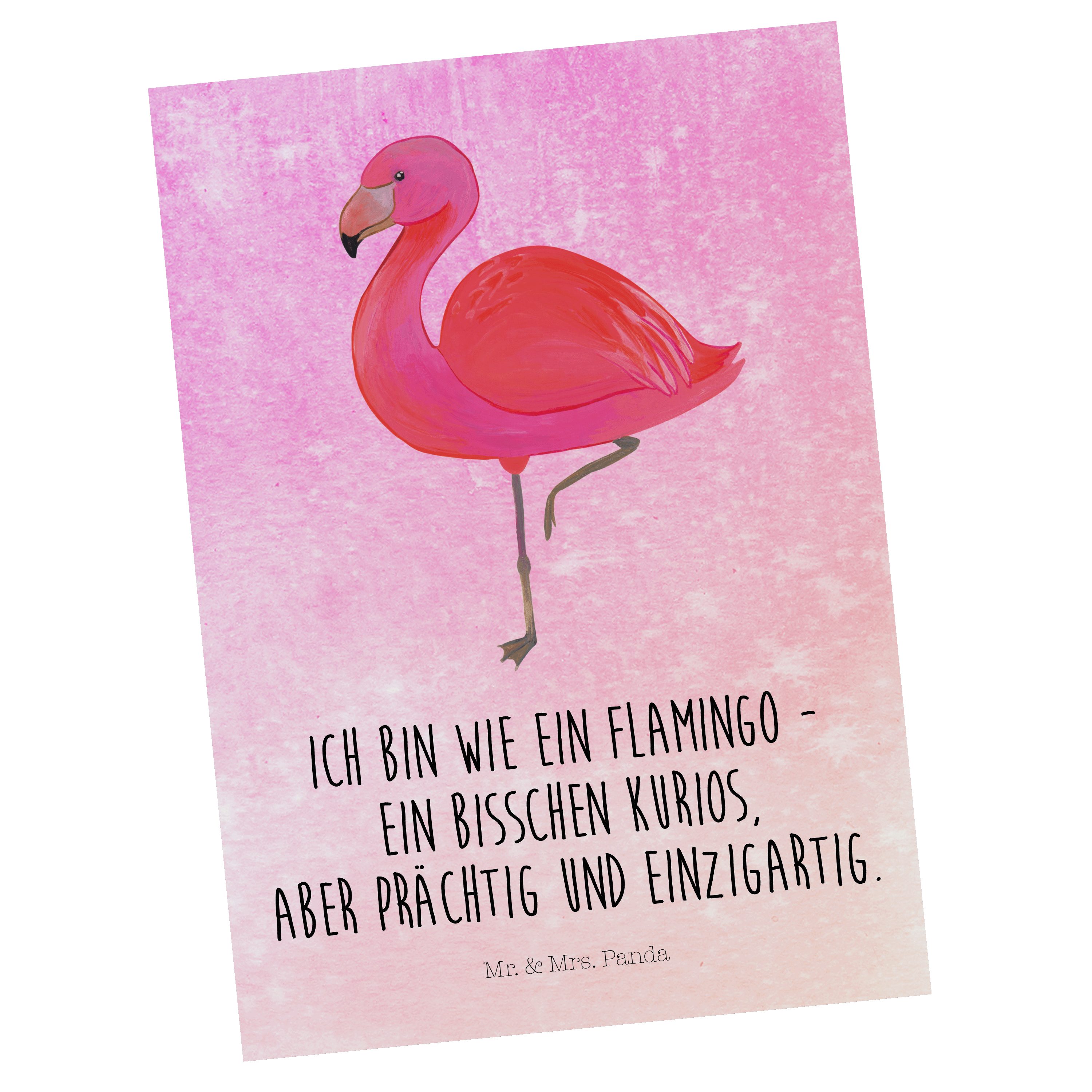 Mr. & Mrs. Panda Postkarte Flamingo classic - Aquarell Pink - Geschenk, einzigartig, für mich, S