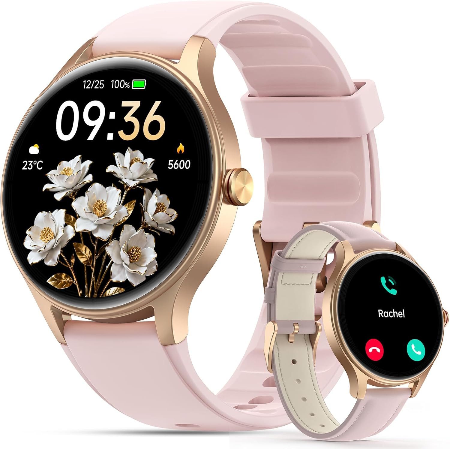 Woneligo DR06-PK Smartwatch (3,2 cm, Andriod ios), Runde Smartwatch Fitness Tracker